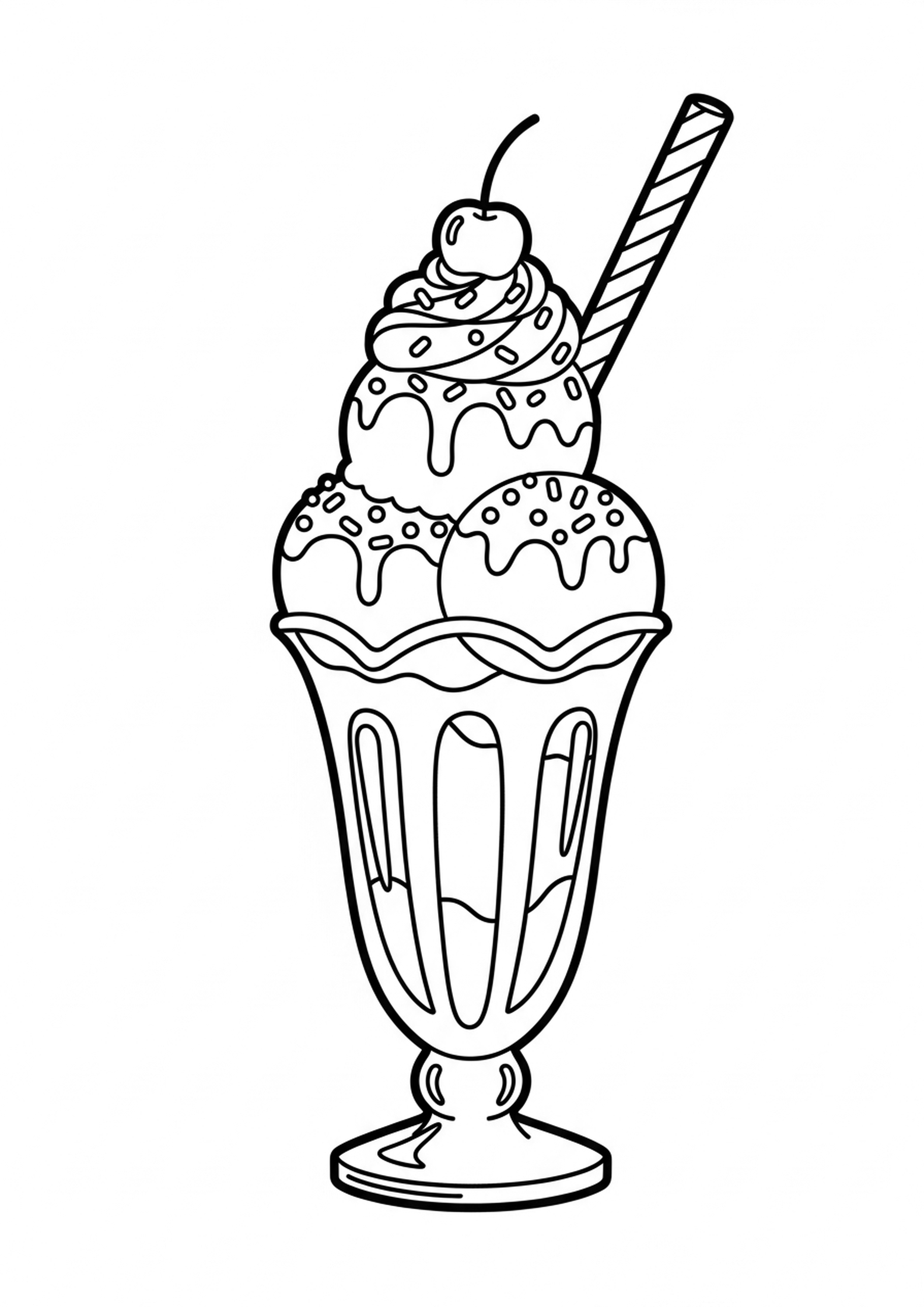 Coloriage coupe glacee a imprimer, dessin au trait simple pour enfants