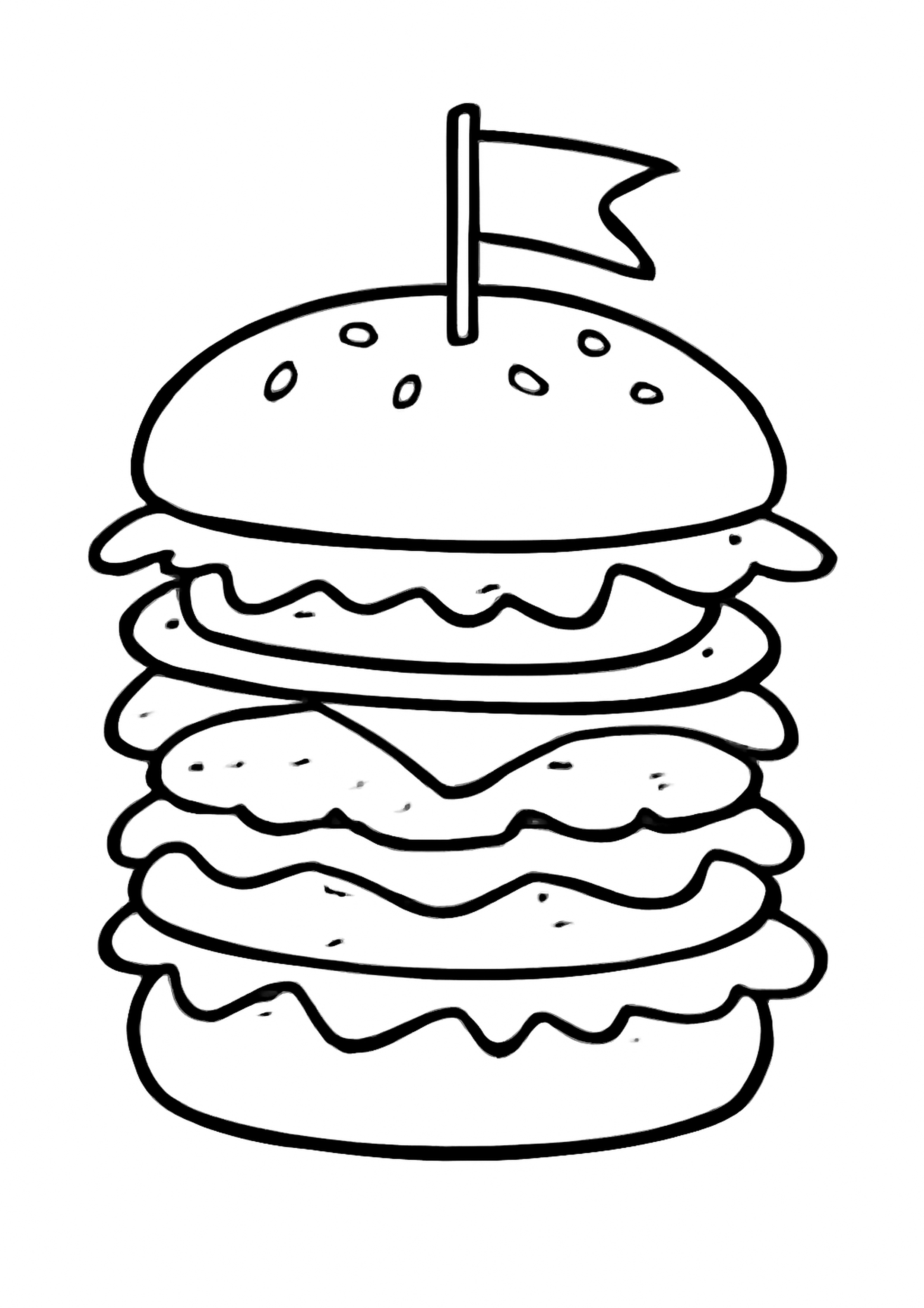 Coloriage hamburger geant a imprimer, dessin au trait simple pour enfants