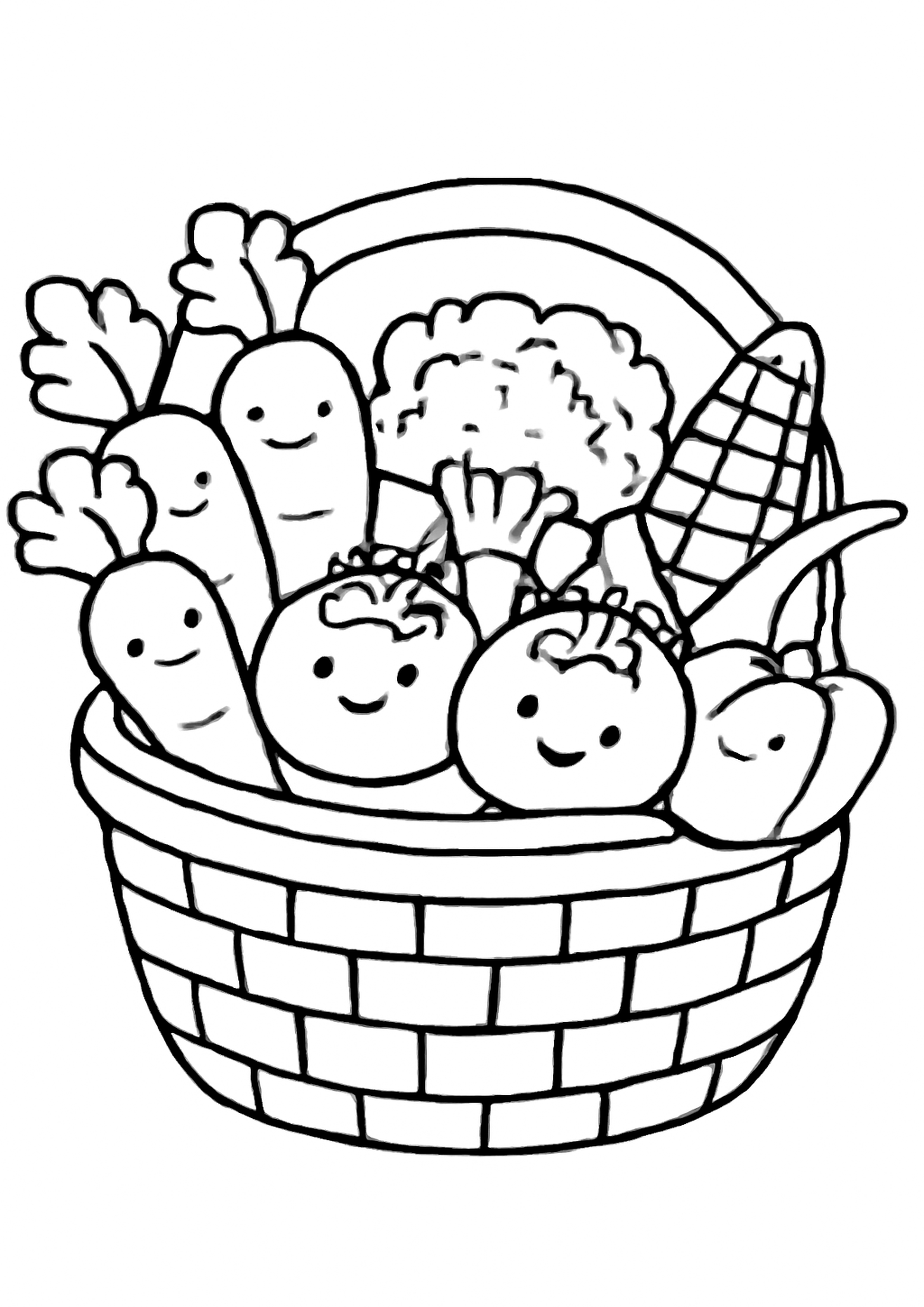 Coloriage le panier de legumes a imprimer, dessin au trait simple pour enfants