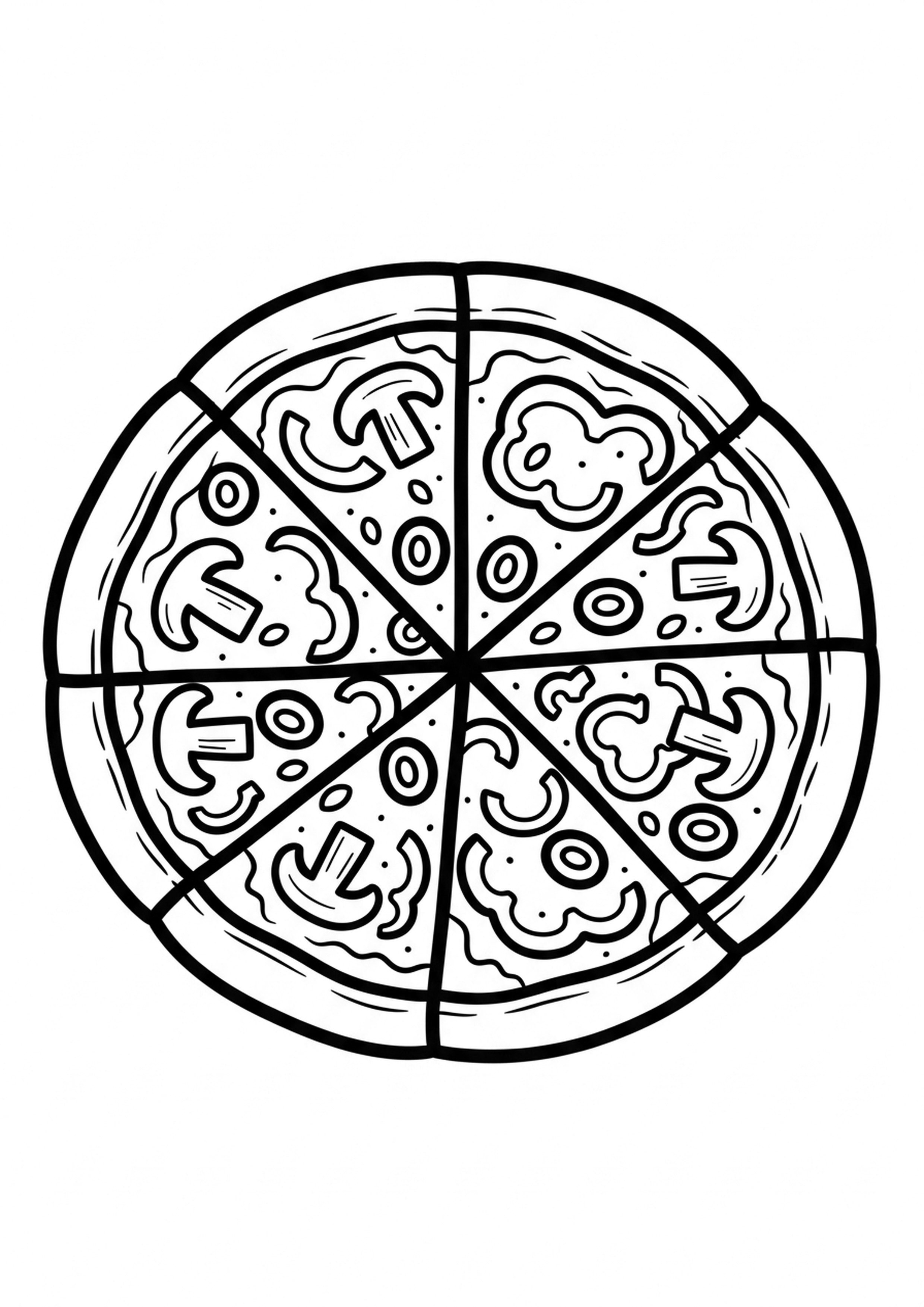 Coloriage pizza geante a imprimer, dessin au trait simple pour enfants