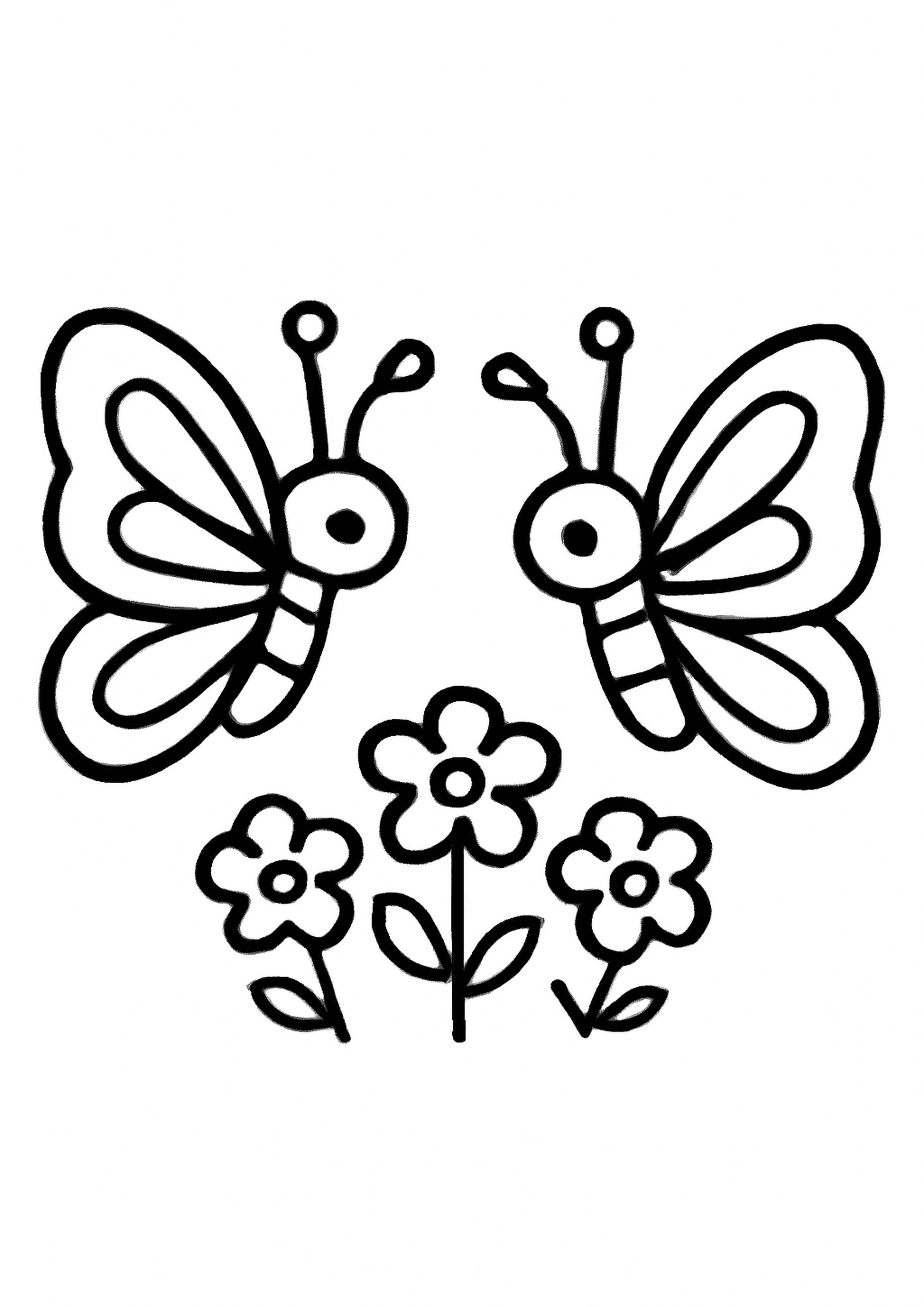 Coloriage deux papillons dansants a imprimer, dessin au trait simple pour enfants