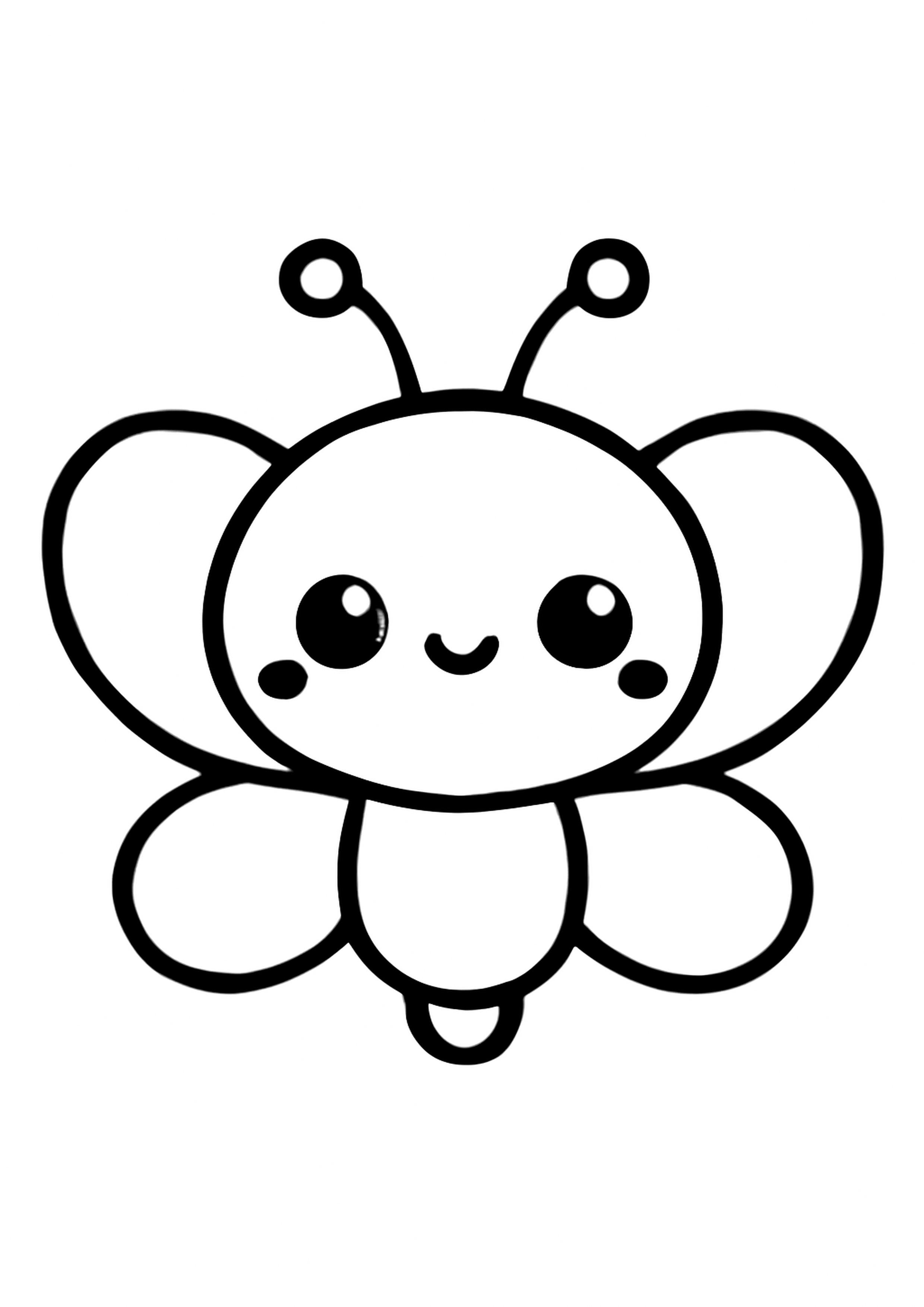 Coloriage papillon kawaii mignon a imprimer, dessin au trait simple pour enfants