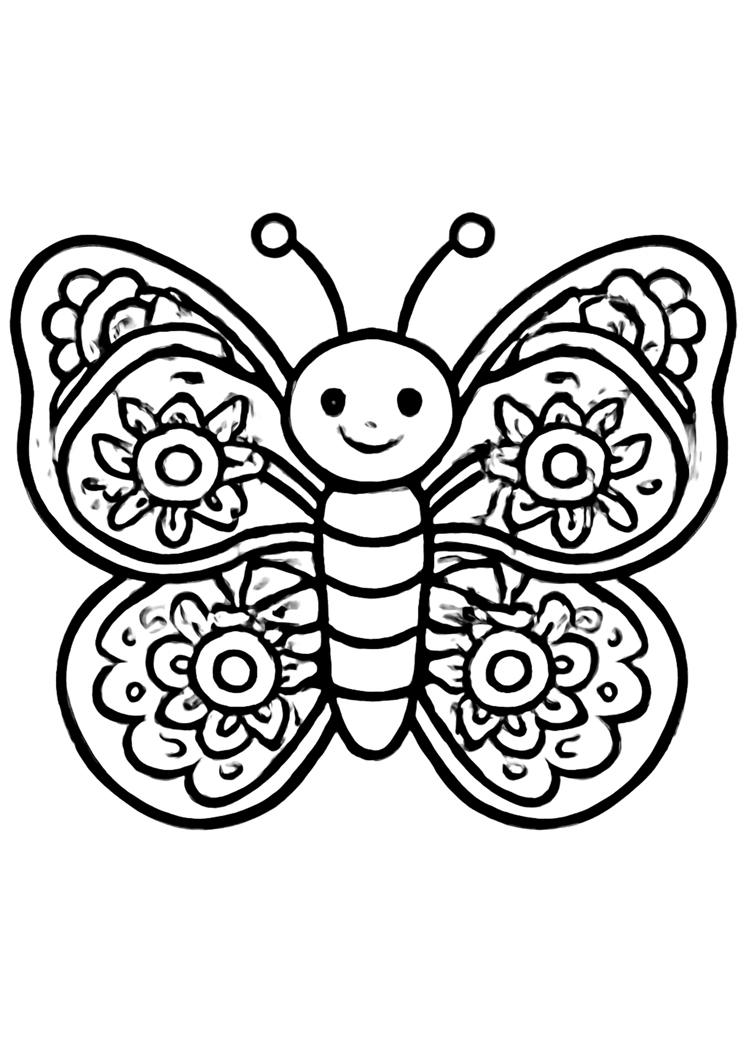 Coloriage mandala papillon a imprimer, dessin au trait simple pour enfants