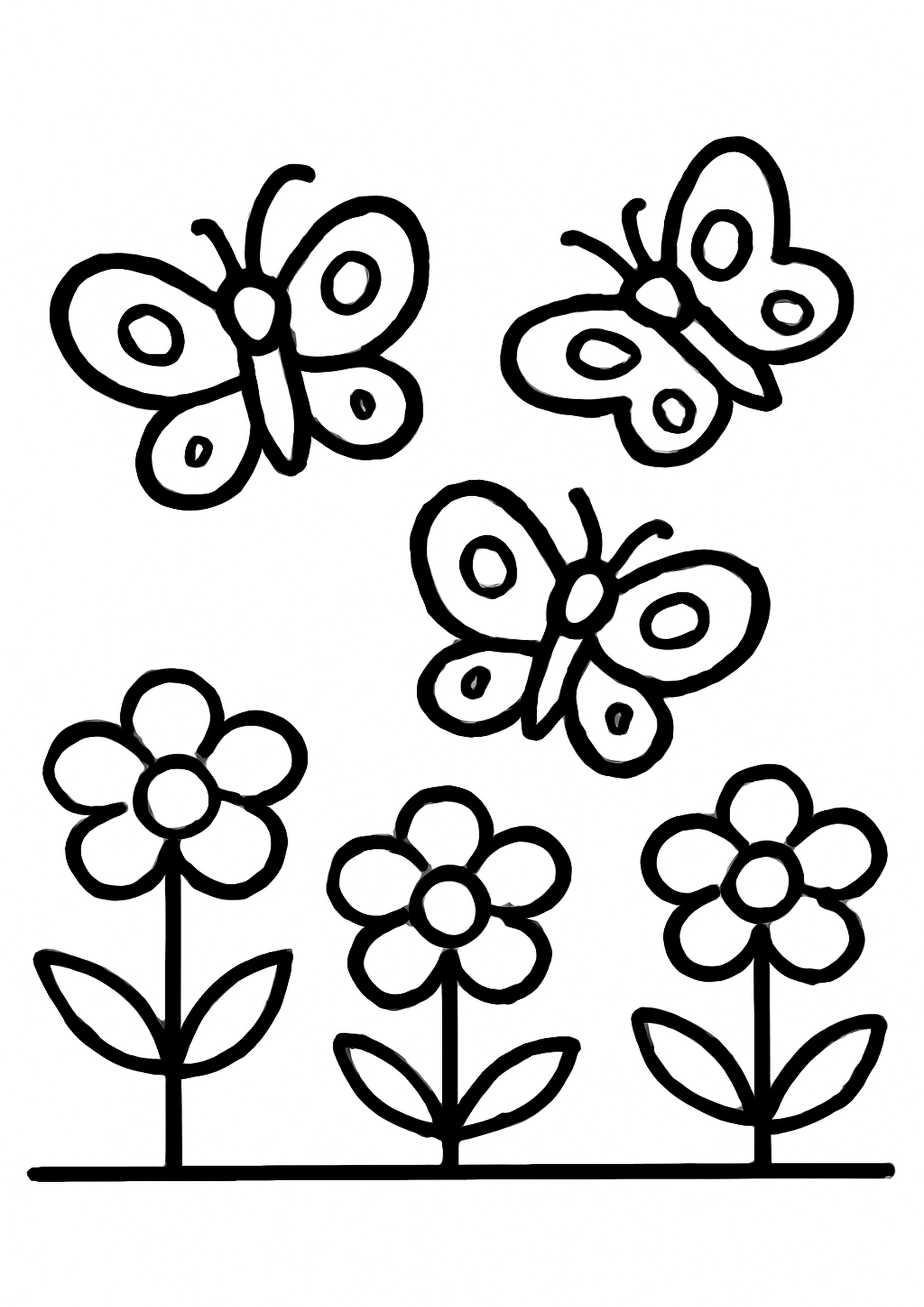 Coloriage papillons du printemps a imprimer, dessin au trait simple pour enfants