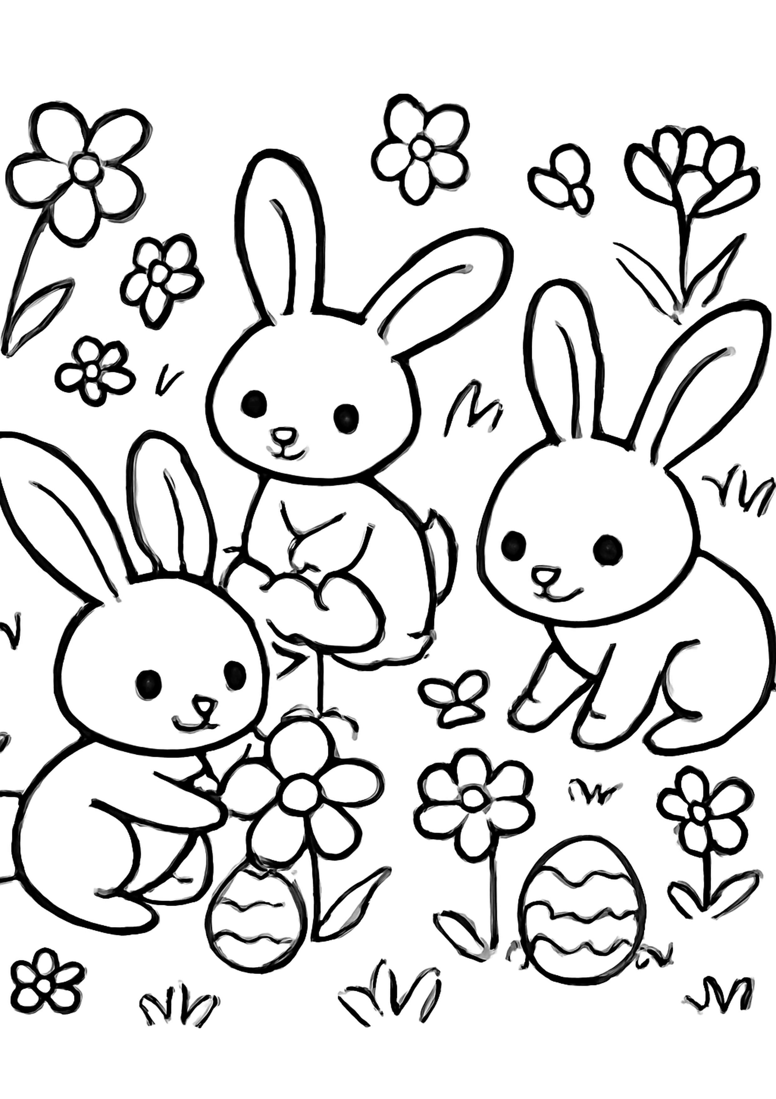 Coloriage chasse aux oeufs de paques a imprimer, dessin au trait simple pour enfants