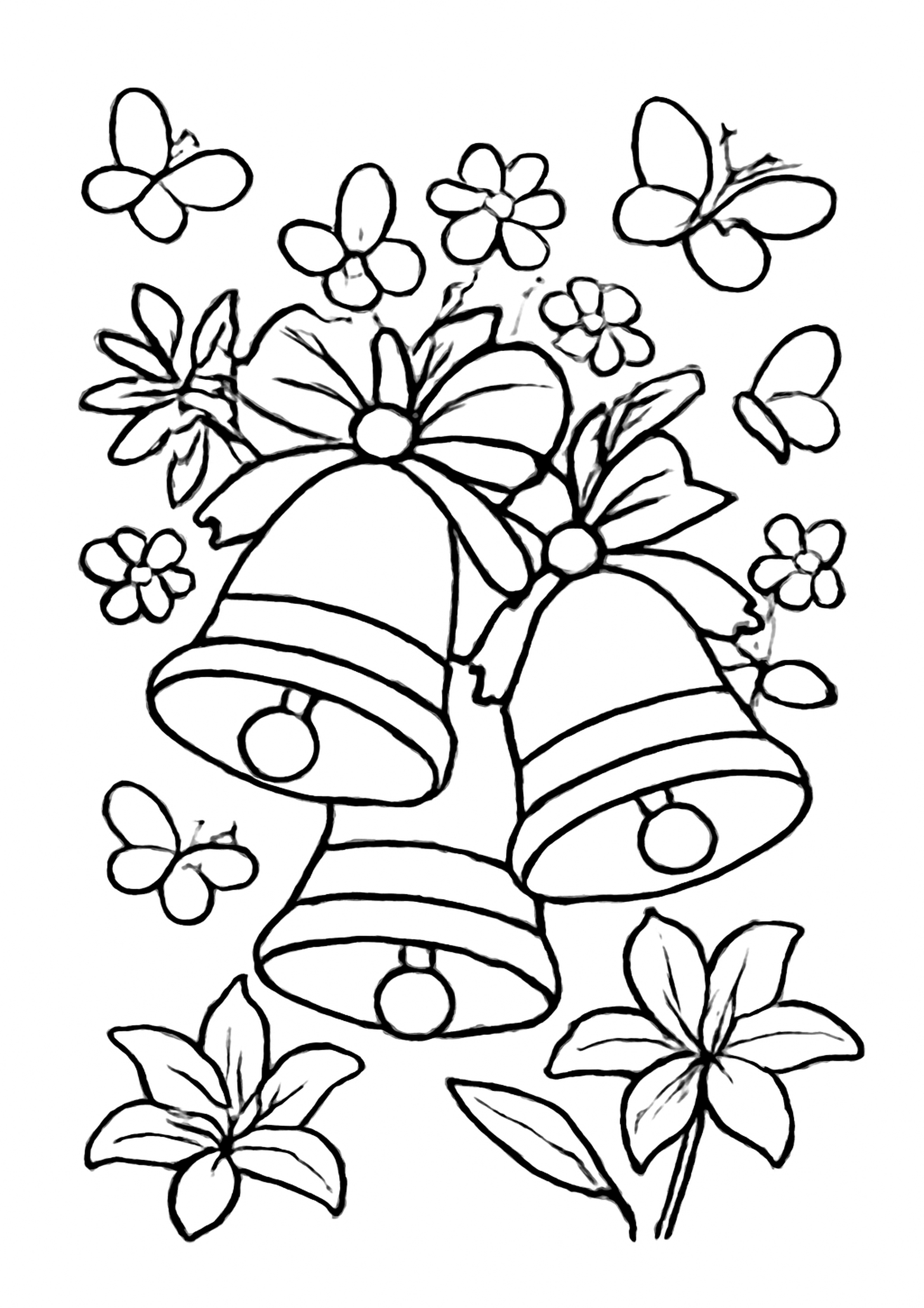 Coloriage cloches de paques a imprimer, dessin au trait simple pour enfants