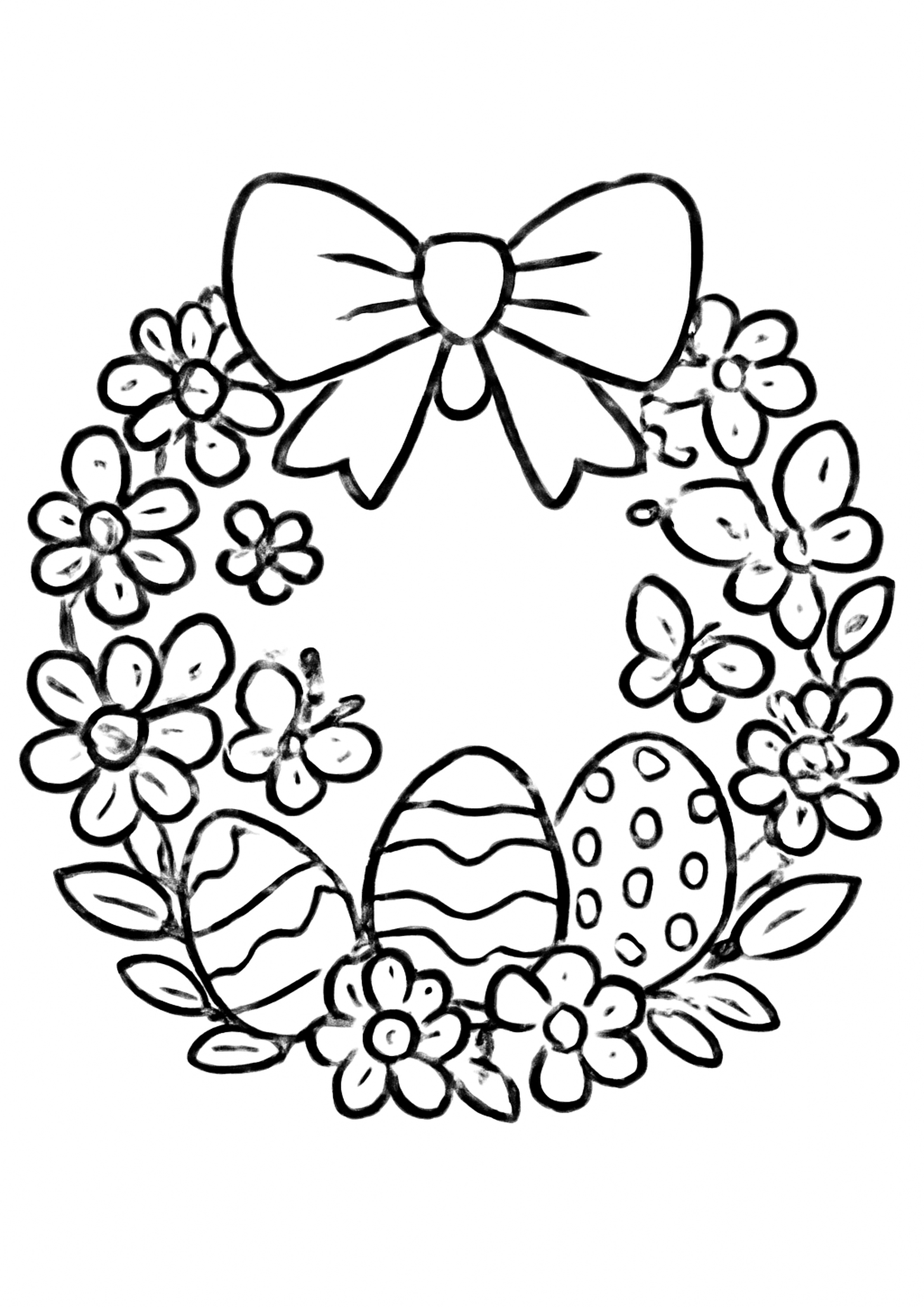 Coloriage couronne de paques a imprimer, dessin au trait simple pour enfants
