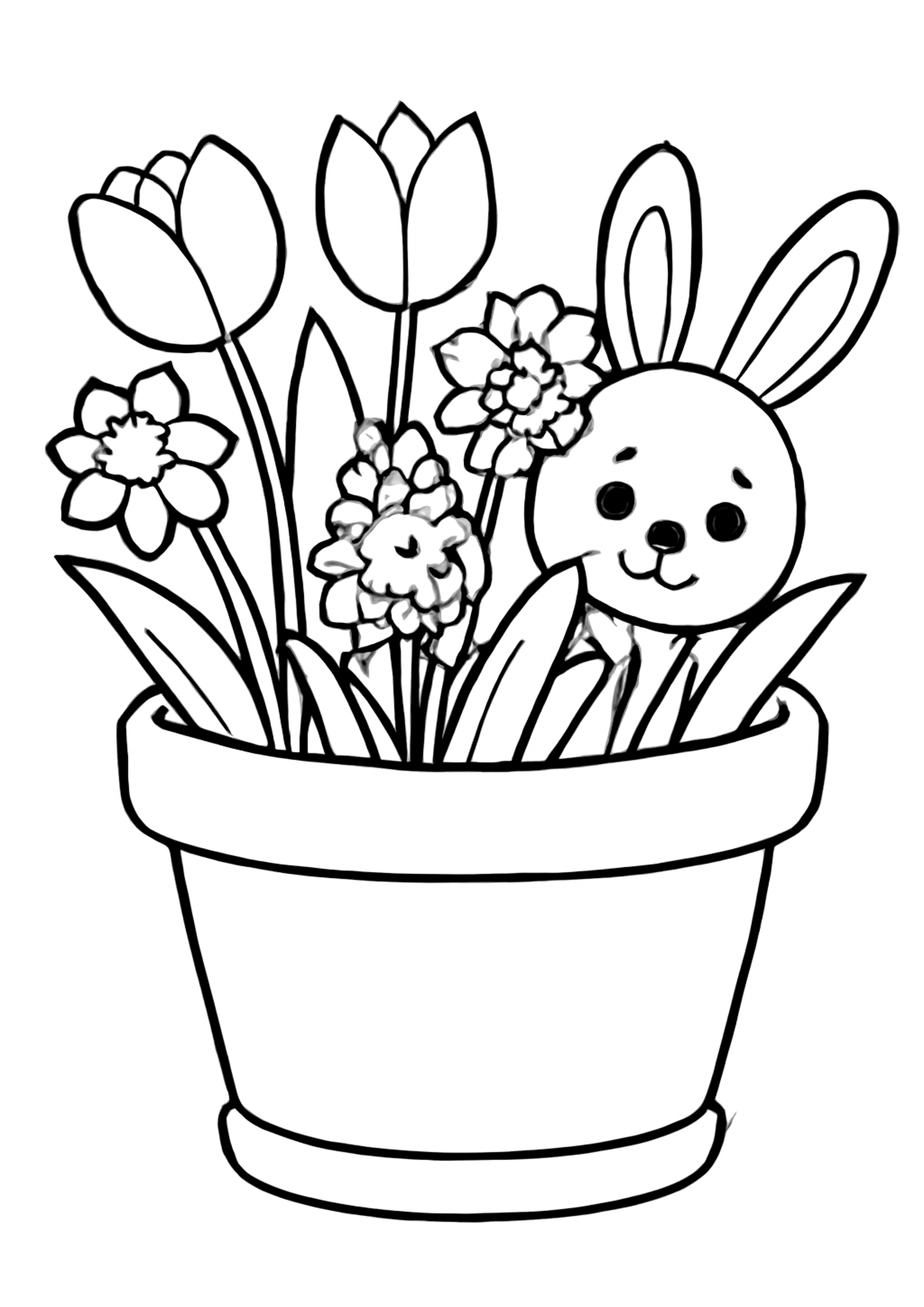 Coloriage jardiniere de printemps a imprimer, dessin au trait simple pour enfants