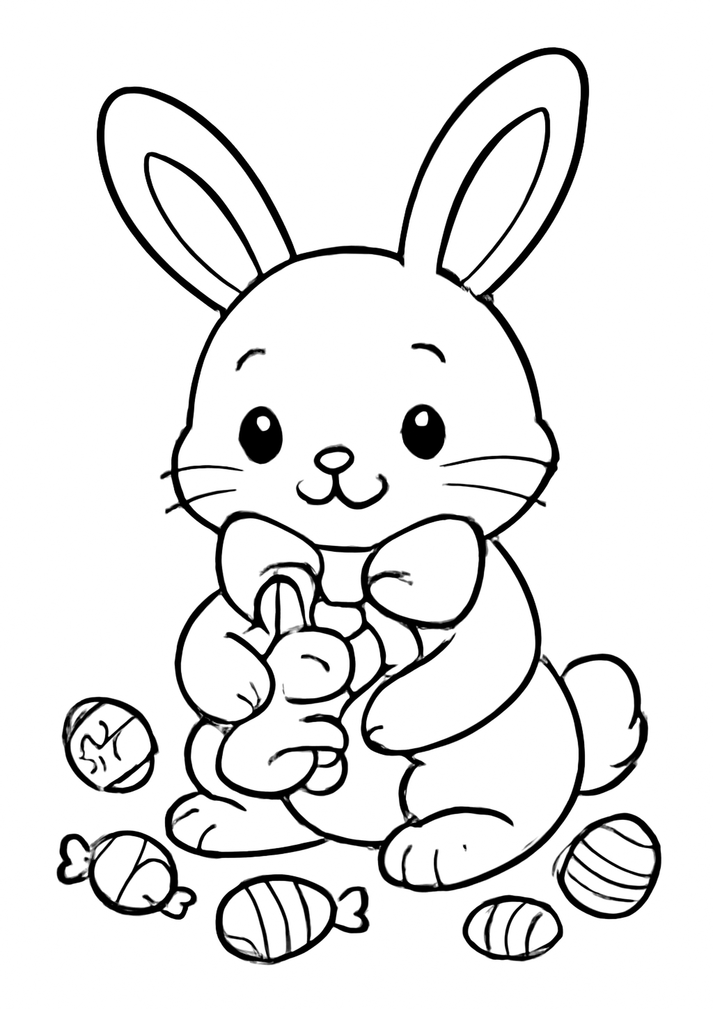 Coloriage lapin au chocolat a imprimer, dessin au trait simple pour enfants