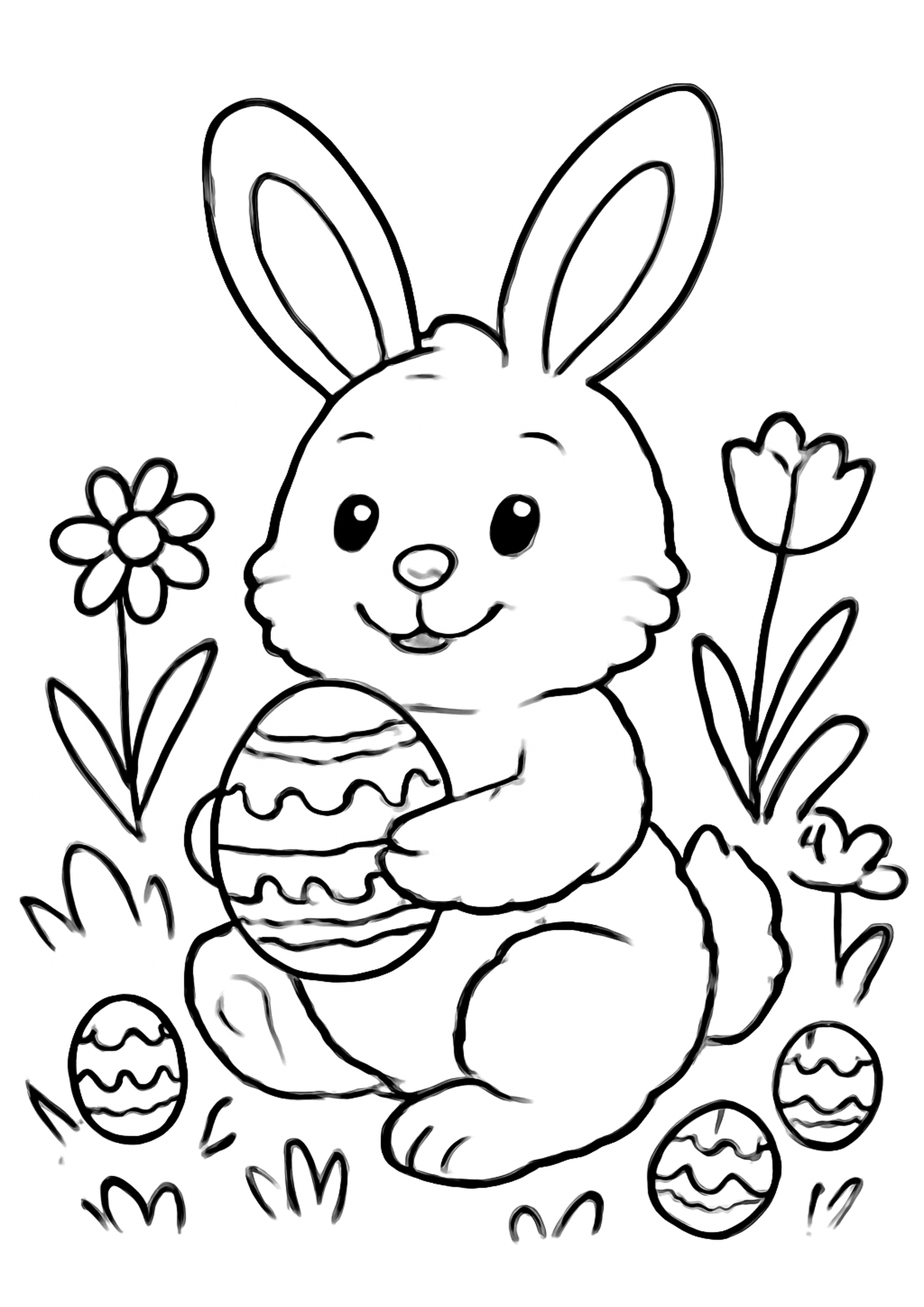 Coloriage lapin de paques a imprimer, dessin au trait simple pour enfants