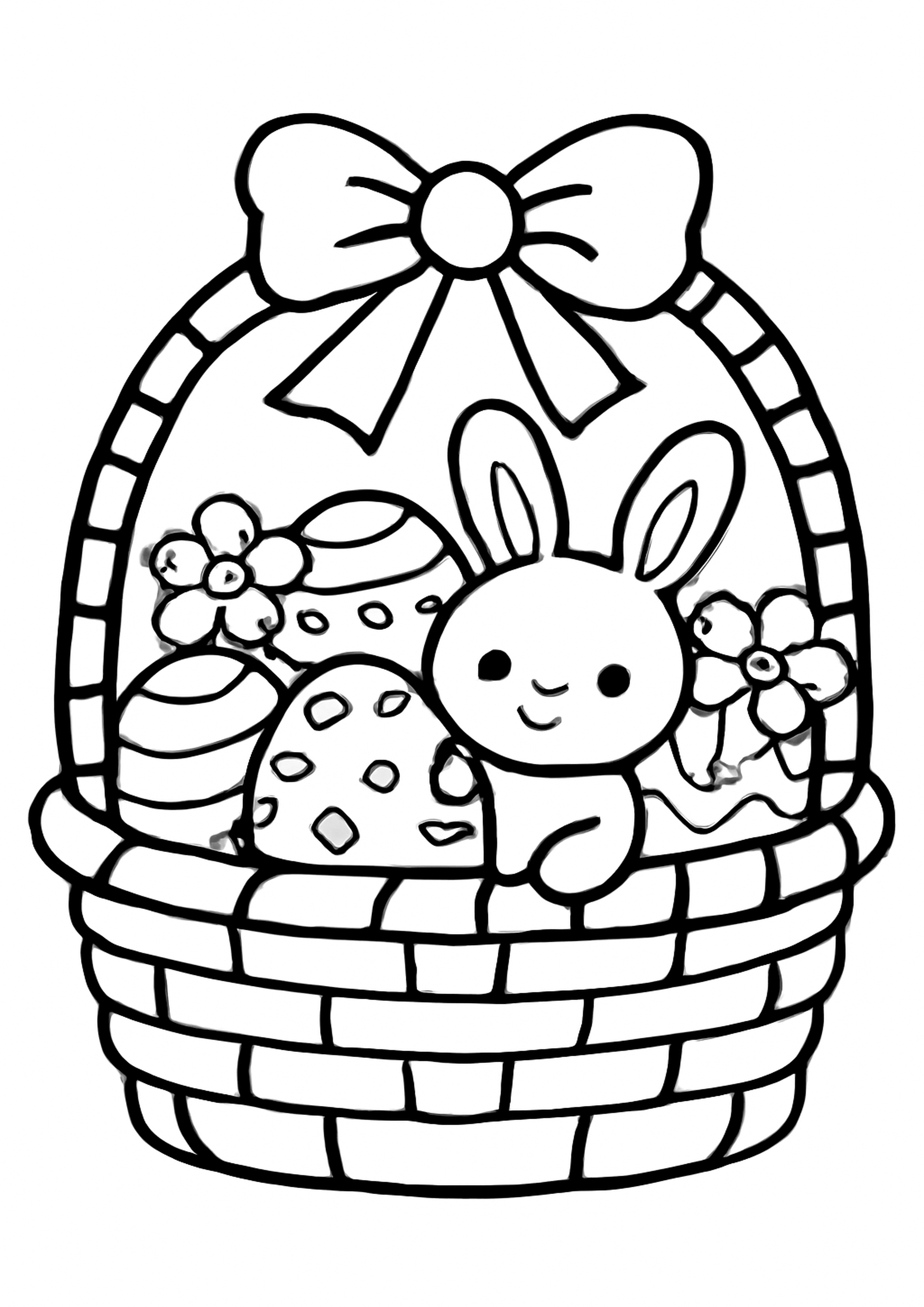 Coloriage panier de paques a imprimer, dessin au trait simple pour enfants