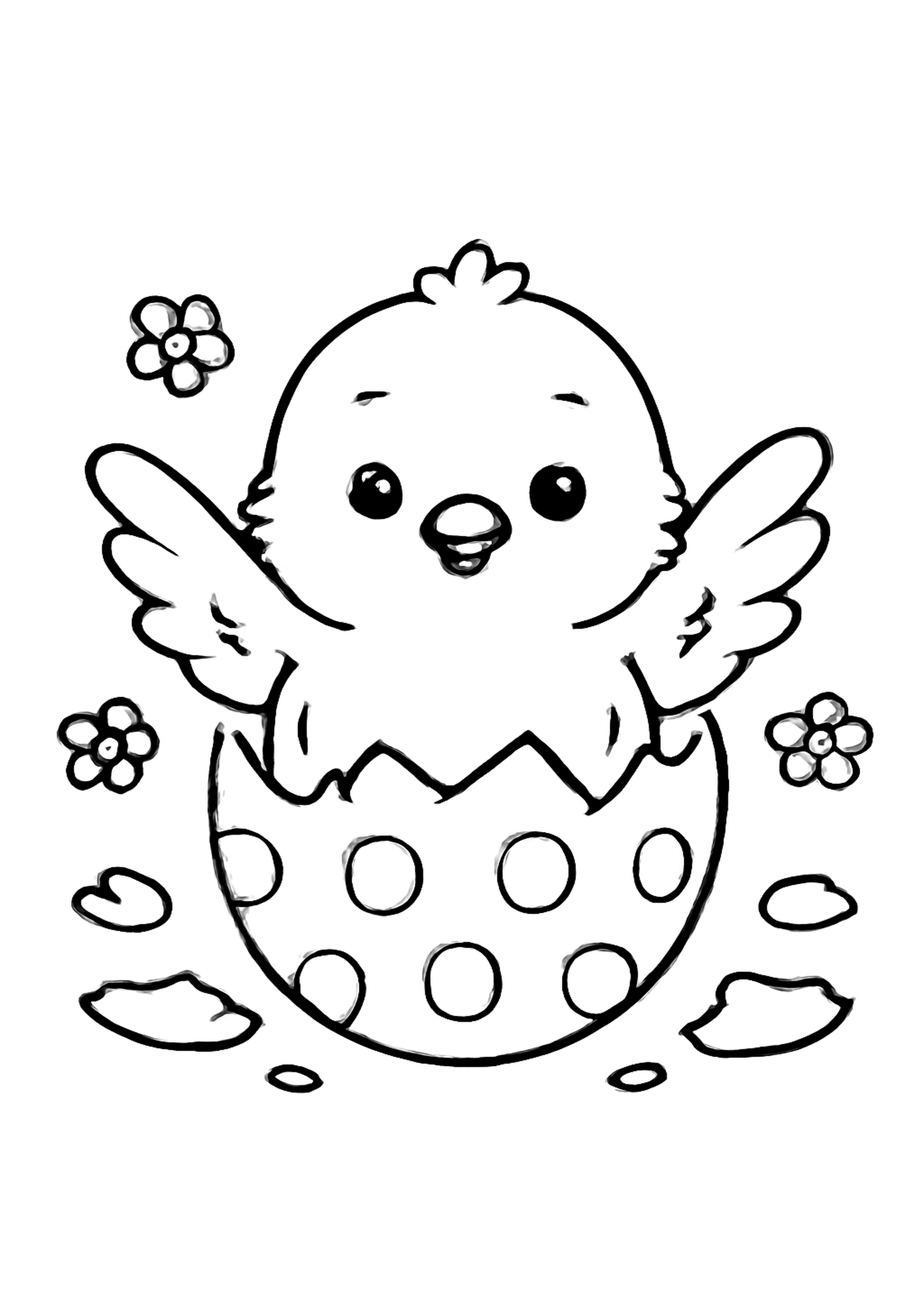 Coloriage poussin qui eclot a imprimer, dessin au trait simple pour enfants