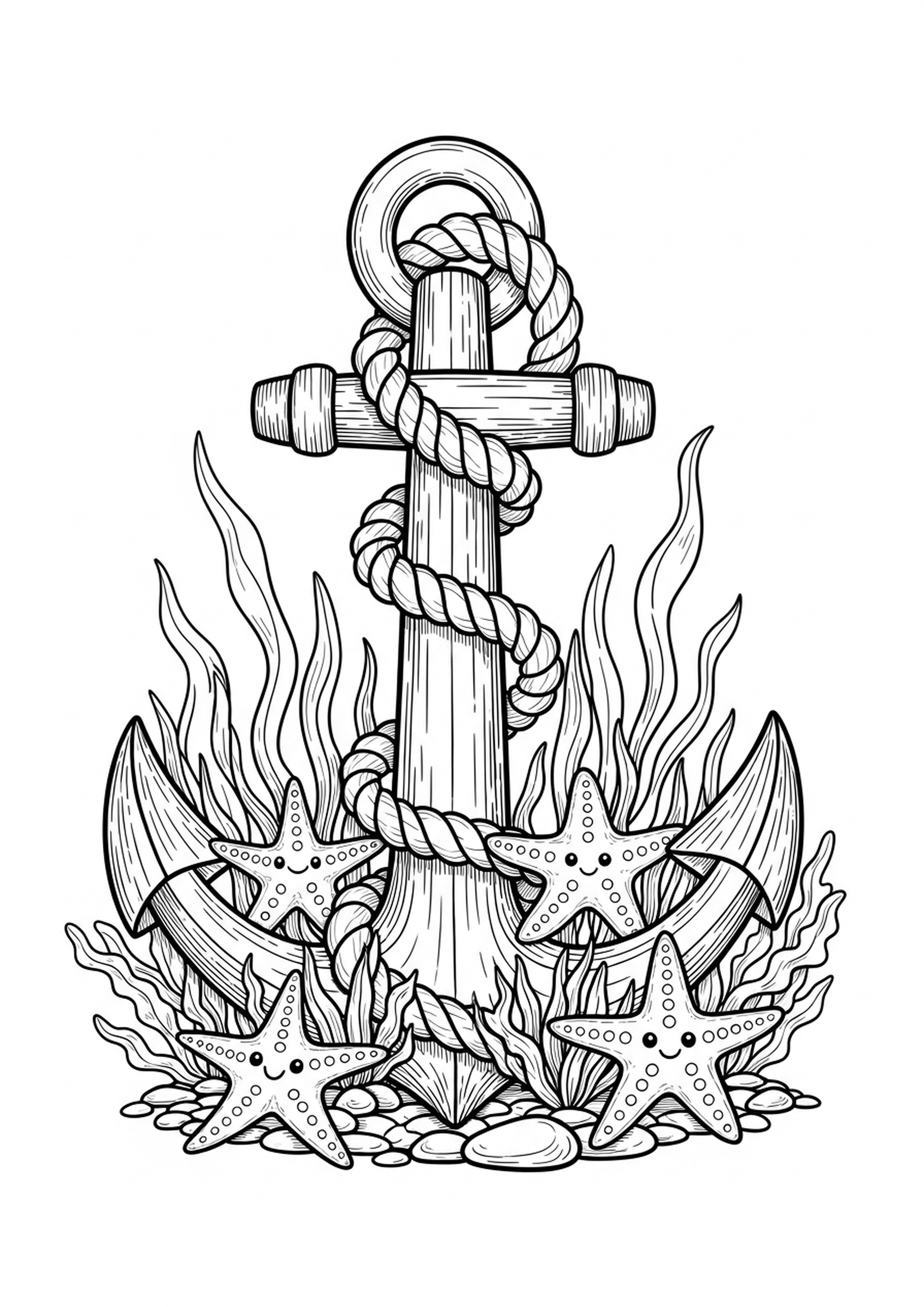 Coloriage l'ancre du navire pirate a imprimer, dessin au trait simple pour enfants