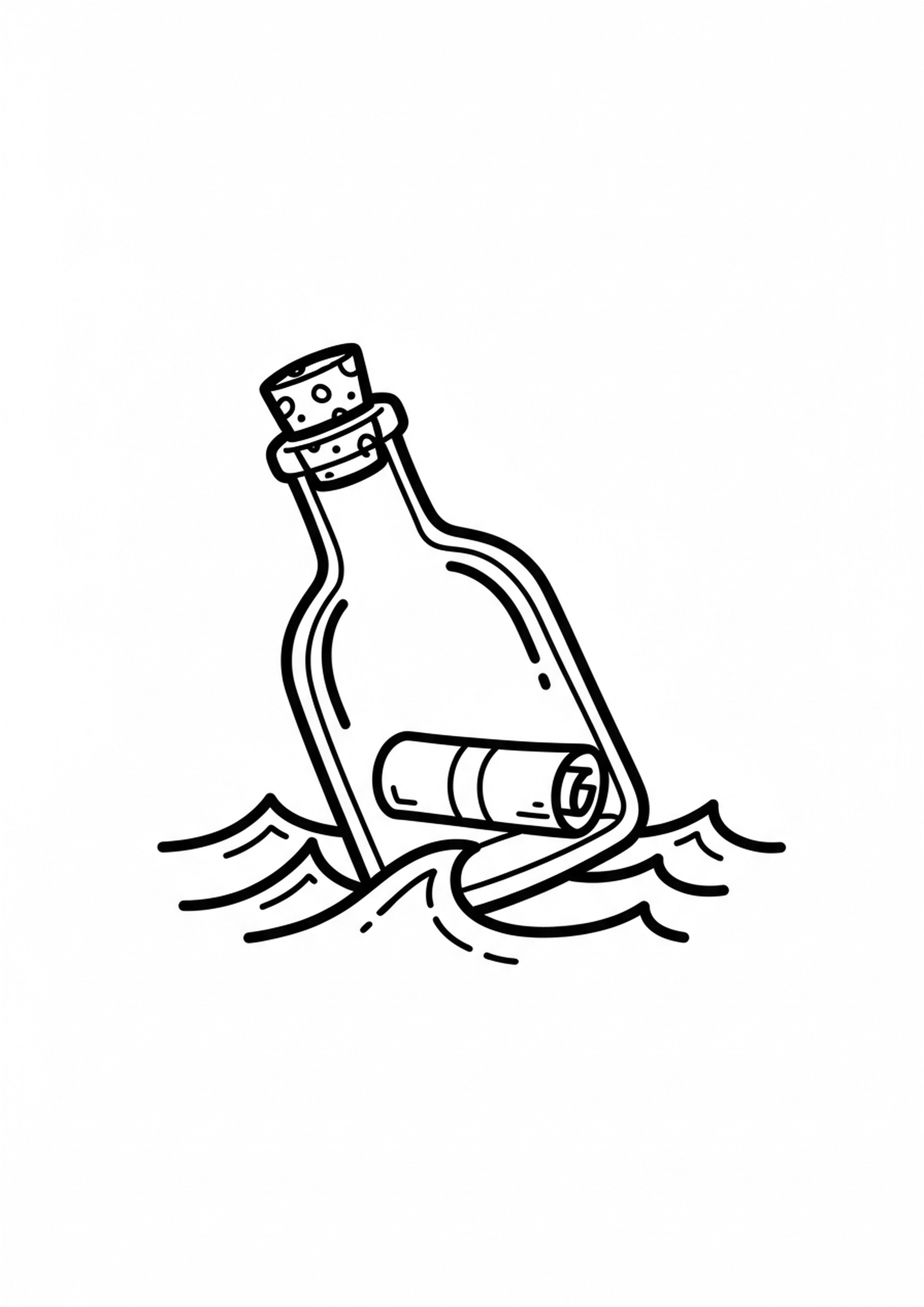 Coloriage le message dans la bouteille a imprimer, dessin au trait simple pour enfants