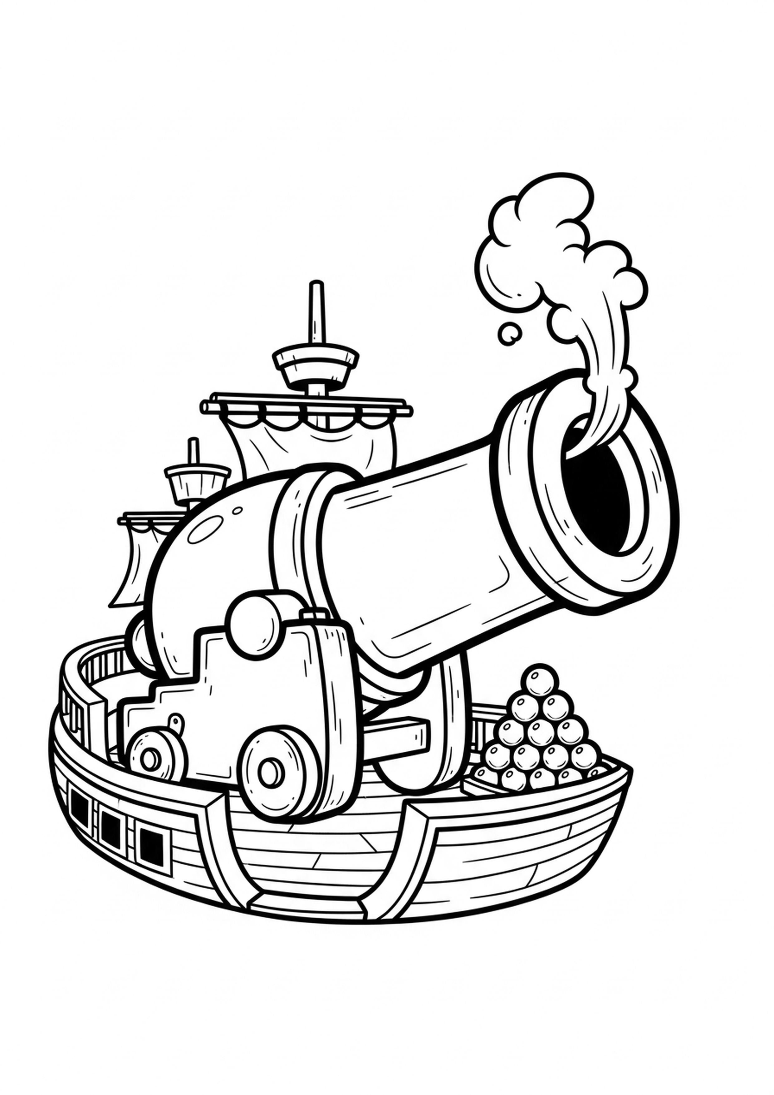 Coloriage le canon du pirate a imprimer, dessin au trait simple pour enfants
