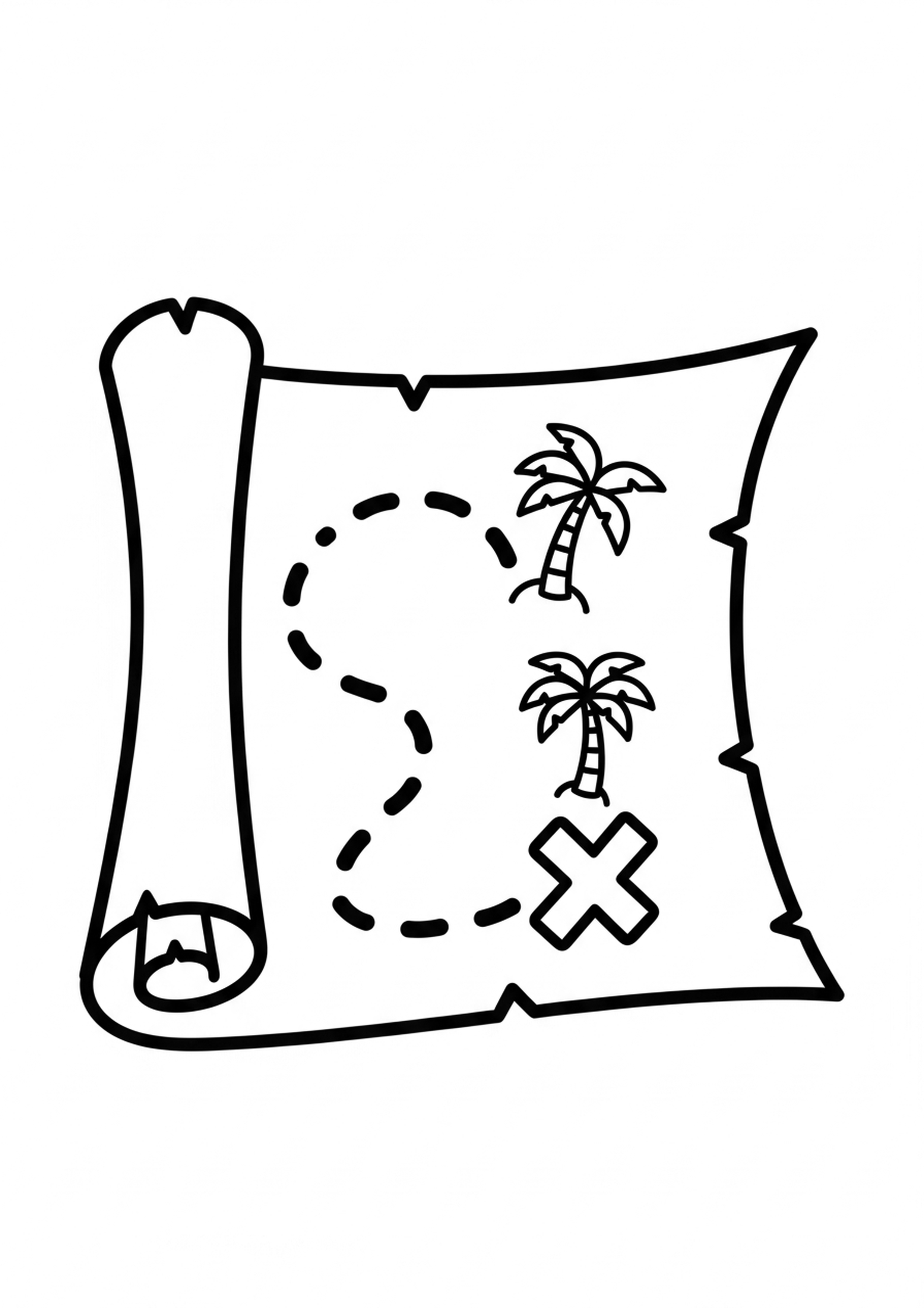 Coloriage carte au tresor a imprimer, dessin au trait simple pour enfants