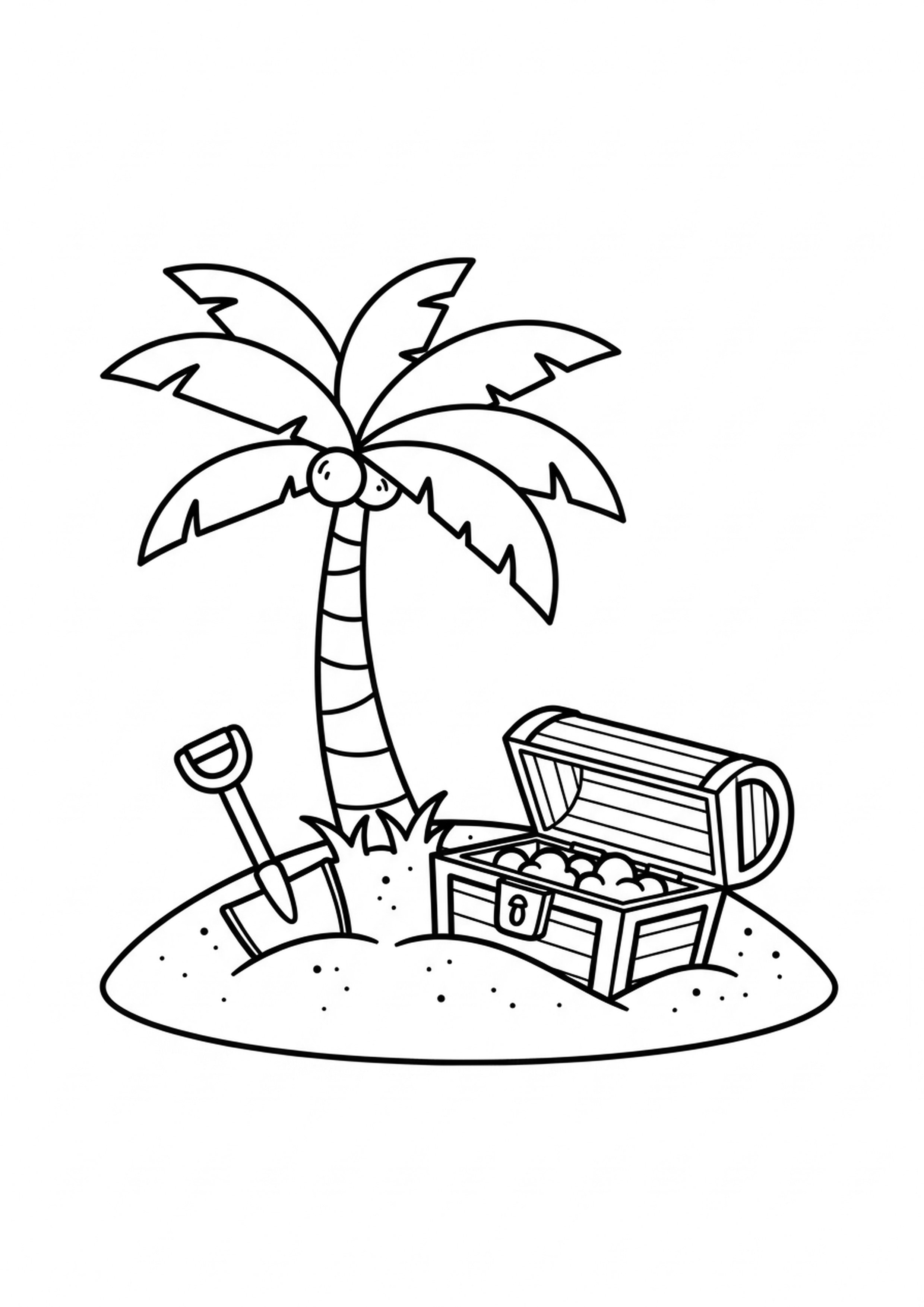 Coloriage ile au tresor a imprimer, dessin au trait simple pour enfants