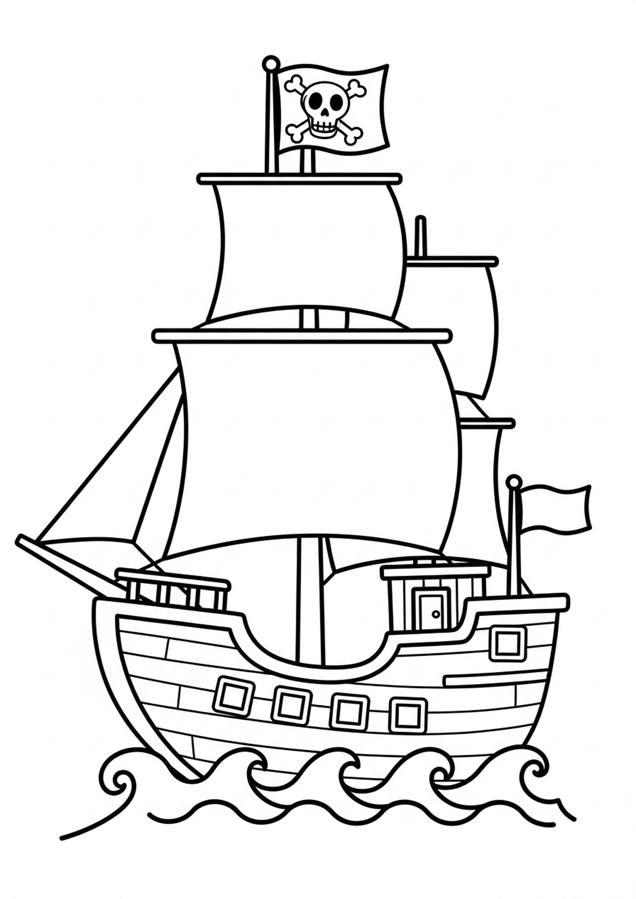Coloriage navire pirate a imprimer, dessin au trait simple pour enfants