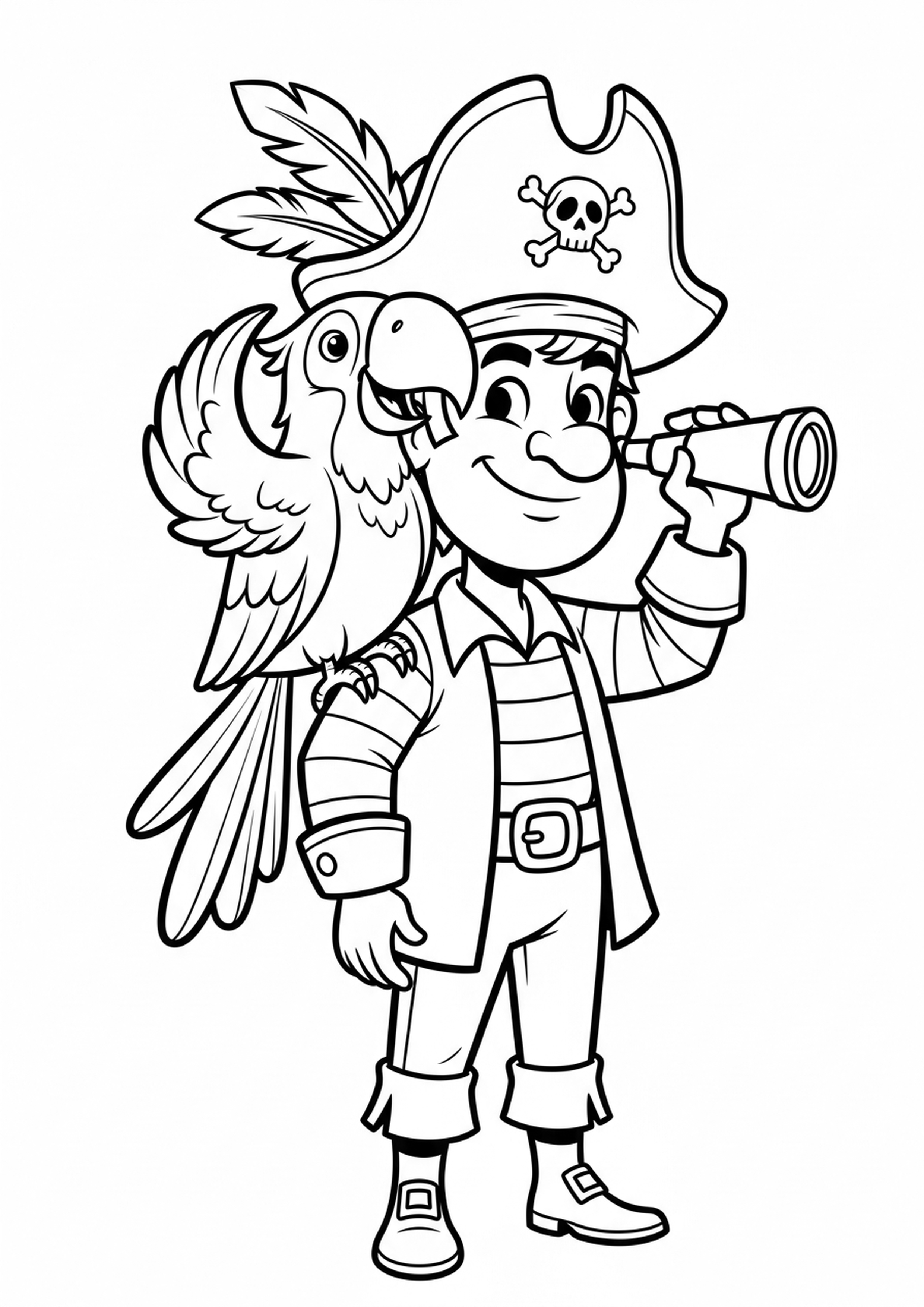 Coloriage perroquet du pirate a imprimer, dessin au trait simple pour enfants