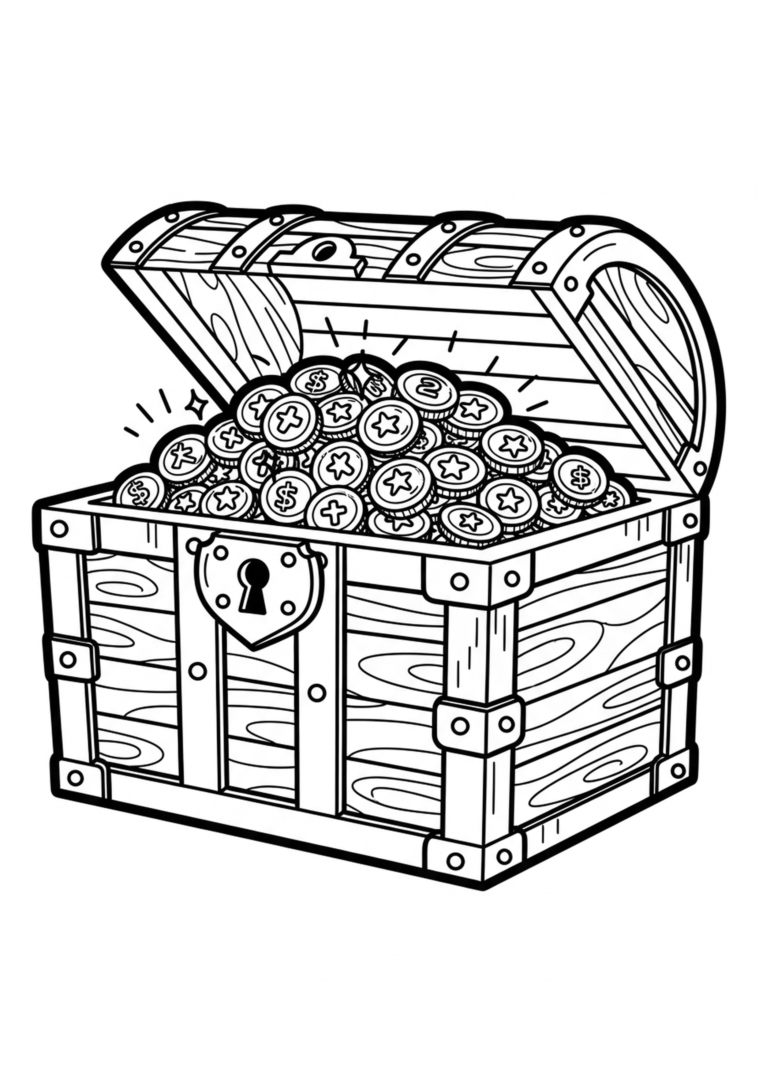 Coloriage coffre au tresor a imprimer, dessin au trait simple pour enfants