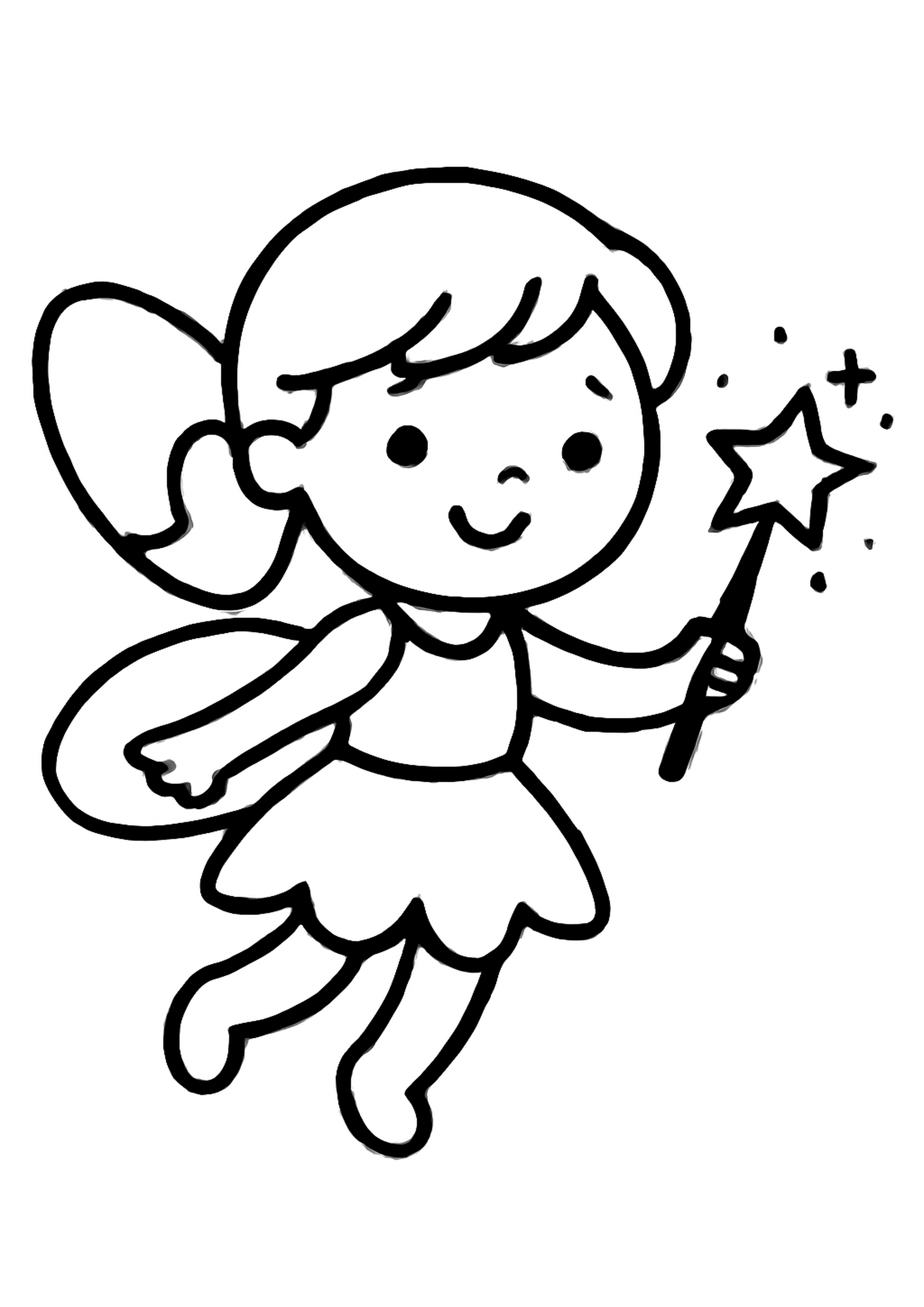 Coloriage petite fee a imprimer, dessin au trait simple pour enfants