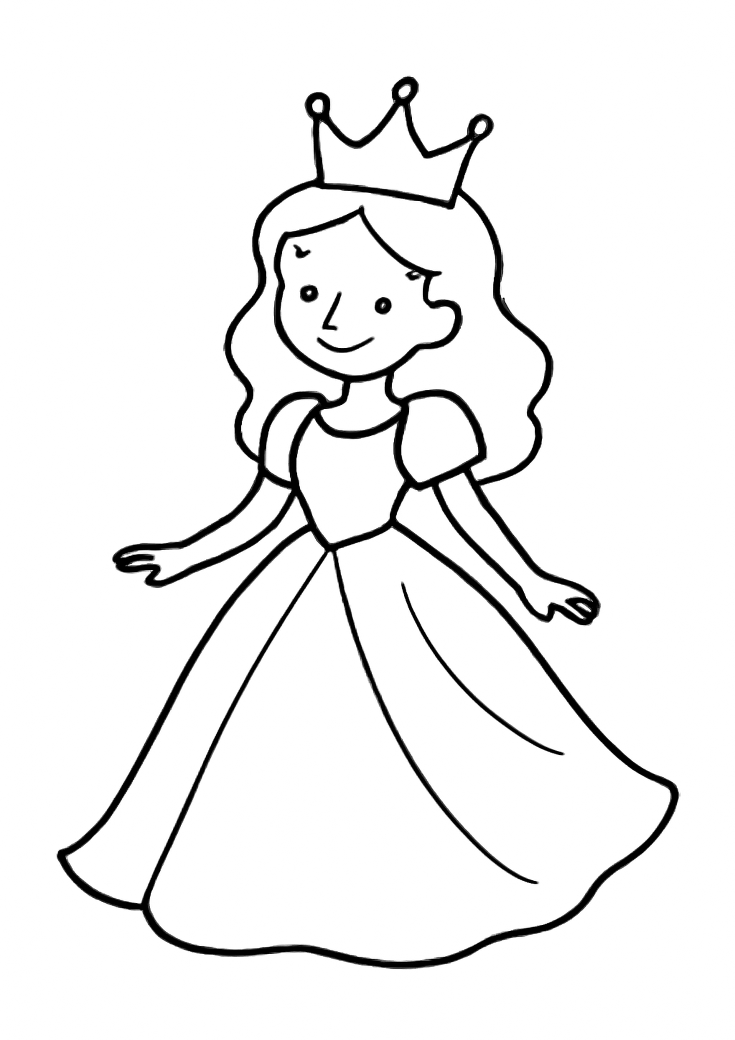 Coloriage belle princesse a imprimer, dessin au trait simple pour enfants