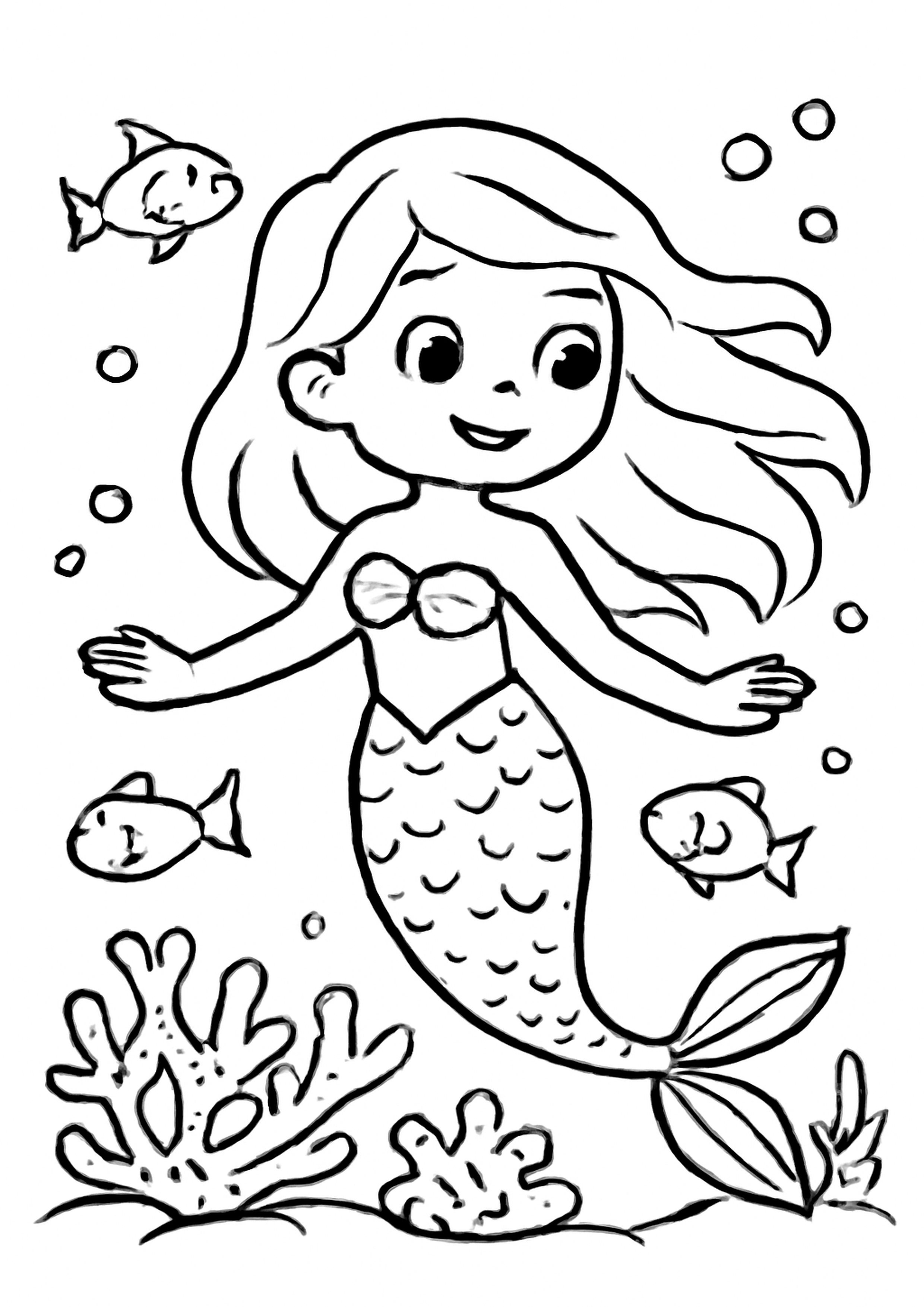 Coloriage sirene gracieuse a imprimer, dessin au trait simple pour enfants