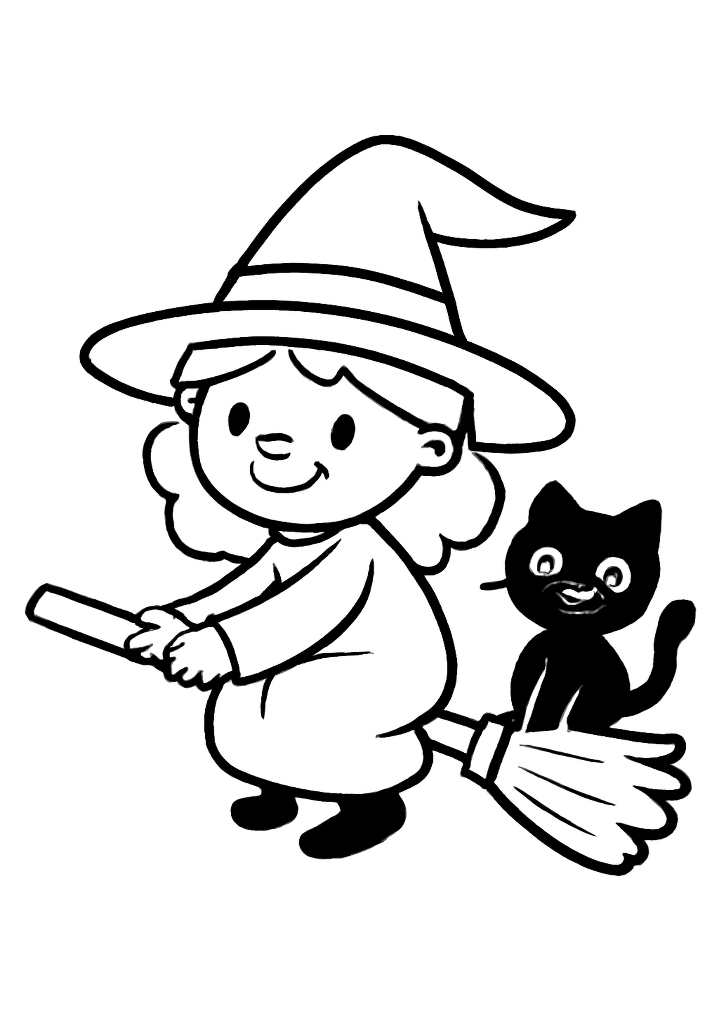 Coloriage sorciere gentille a imprimer, dessin au trait simple pour enfants