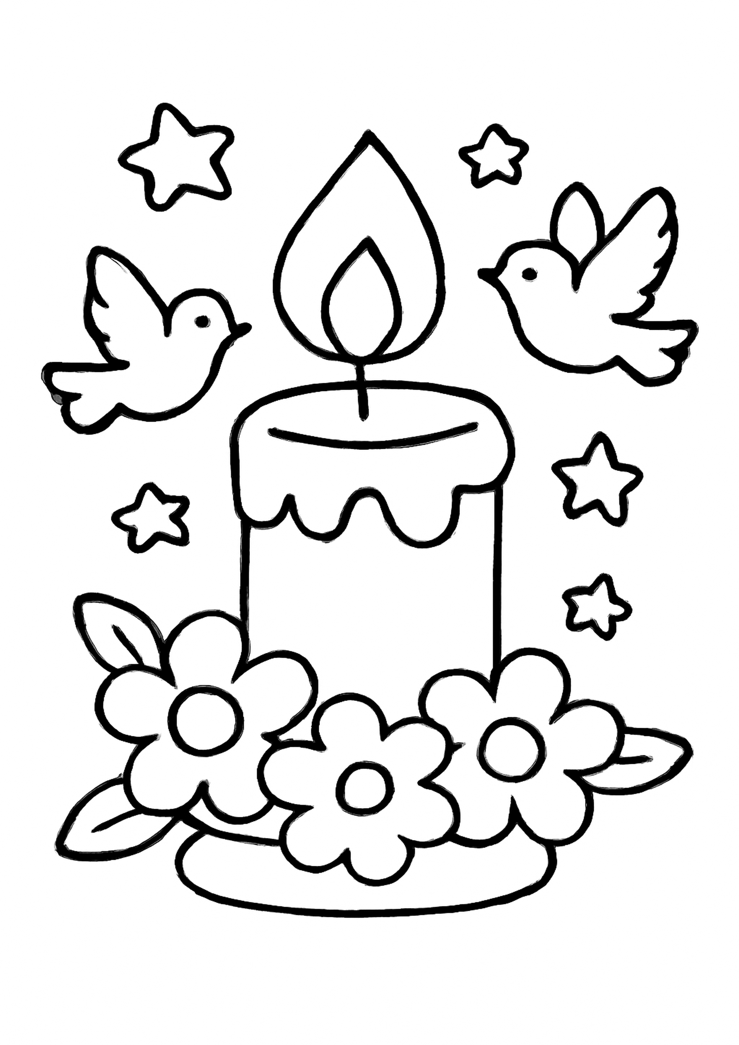 Coloriage bougie de prière a imprimer, dessin au trait simple pour enfants