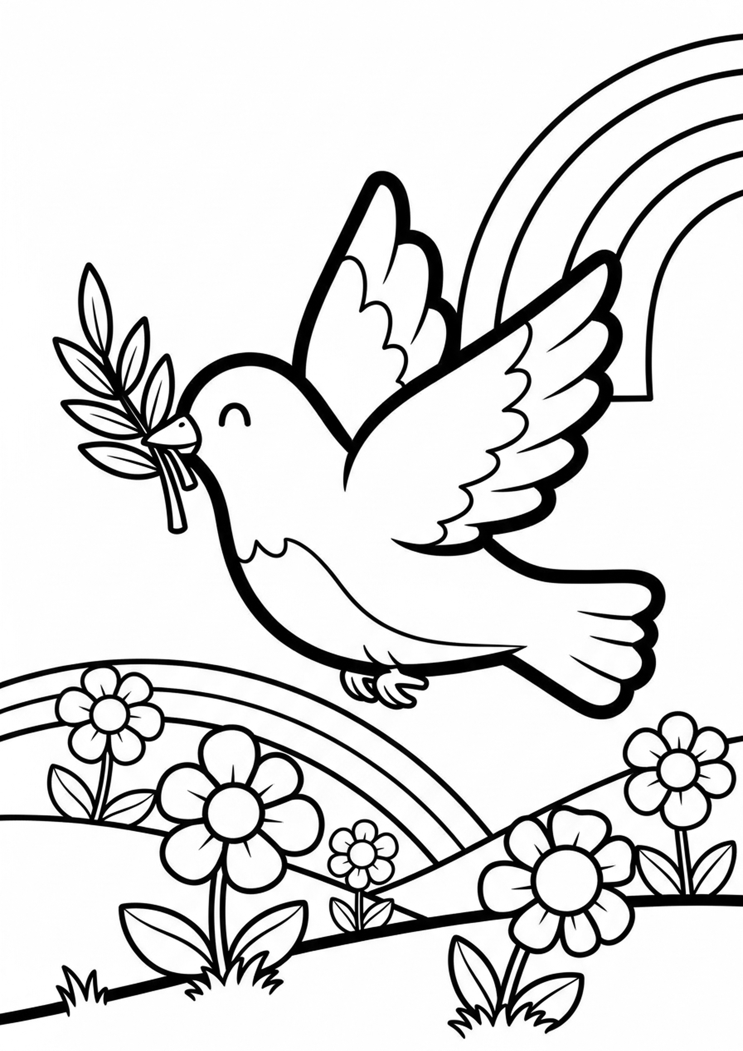 Coloriage colombe de la paix a imprimer, dessin au trait simple pour enfants