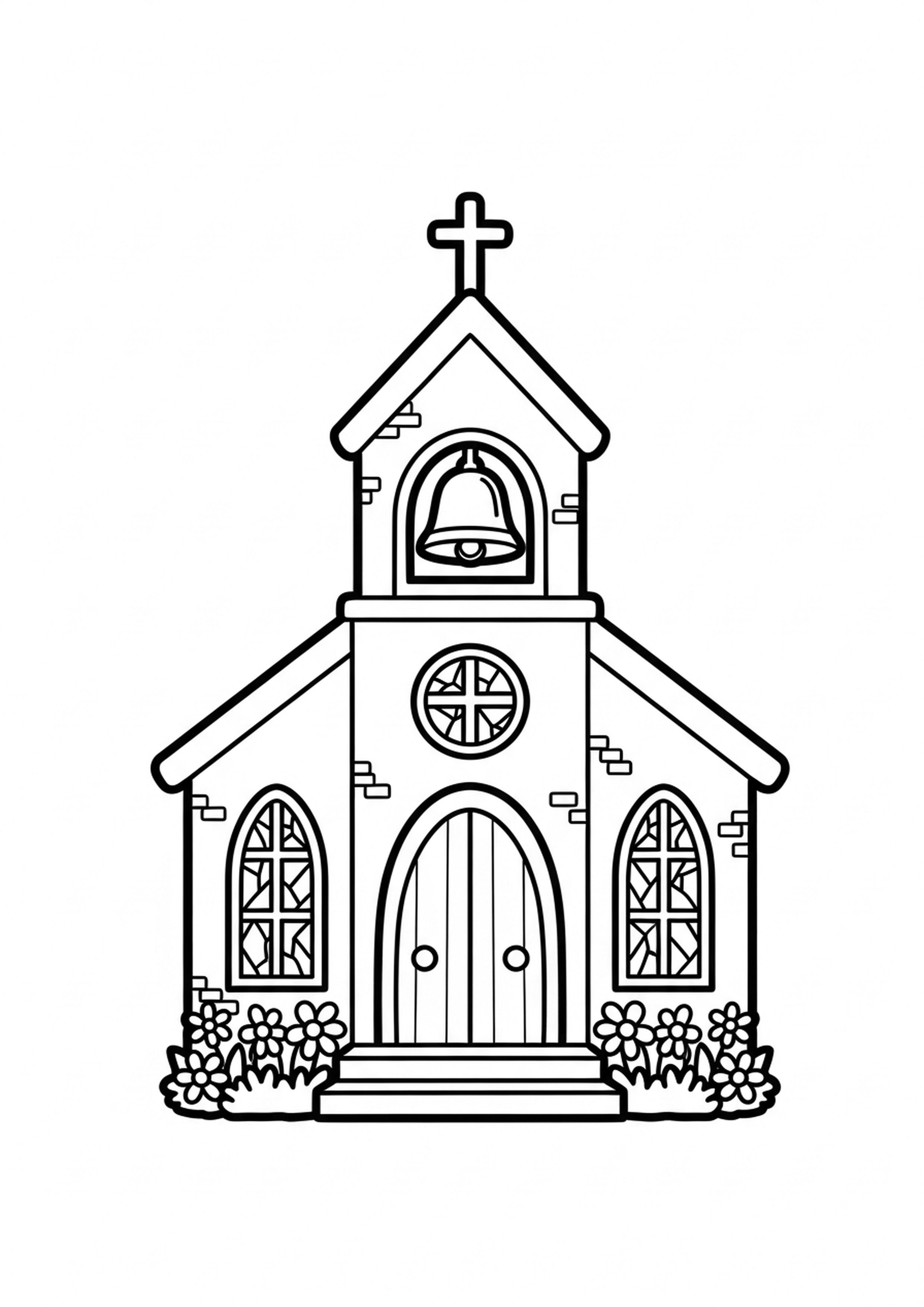 Coloriage église a imprimer, dessin au trait simple pour enfants