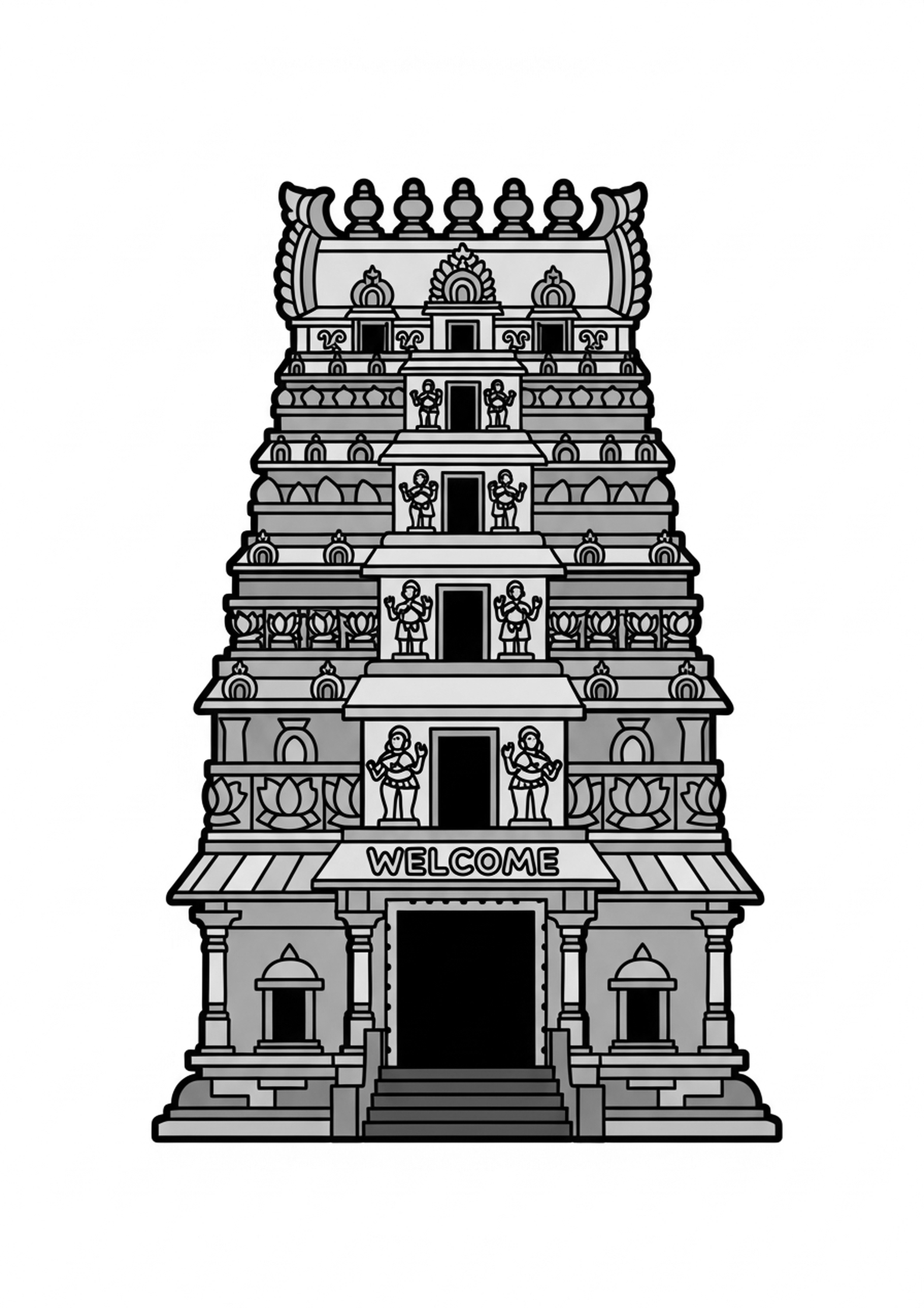 Coloriage temple hindou a imprimer, dessin au trait simple pour enfants