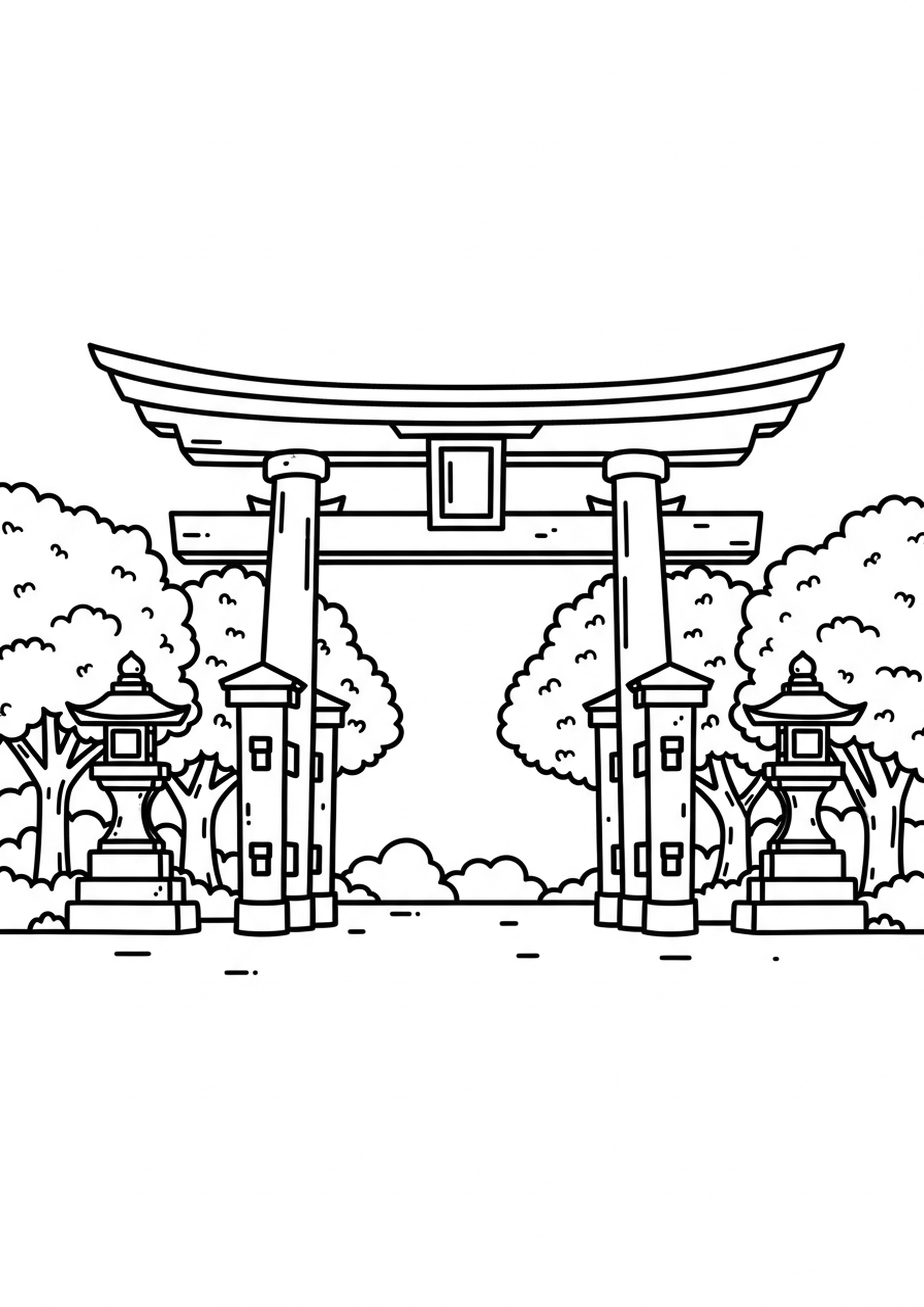 Coloriage torii shinto a imprimer, dessin au trait simple pour enfants