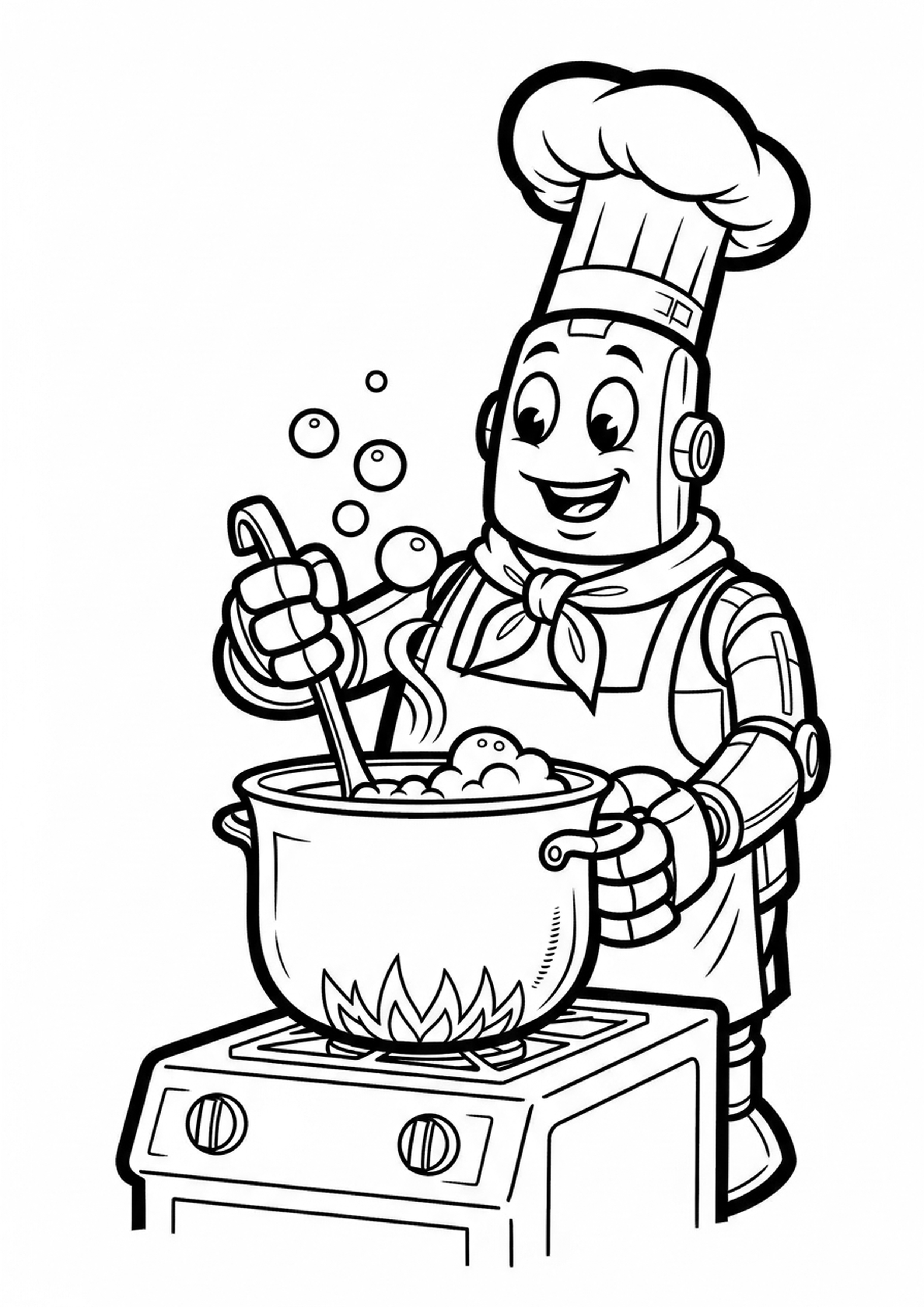 Coloriage robot cuisinier a imprimer, dessin au trait simple pour enfants