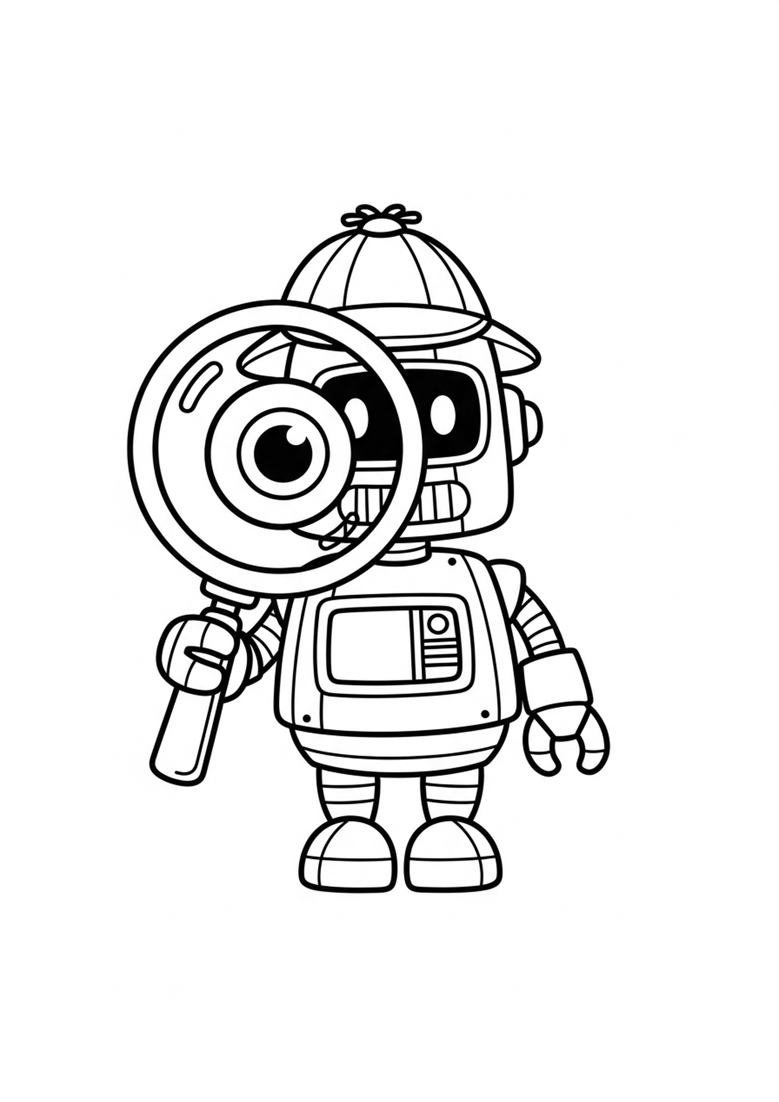 Coloriage robot detective a imprimer, dessin au trait simple pour enfants