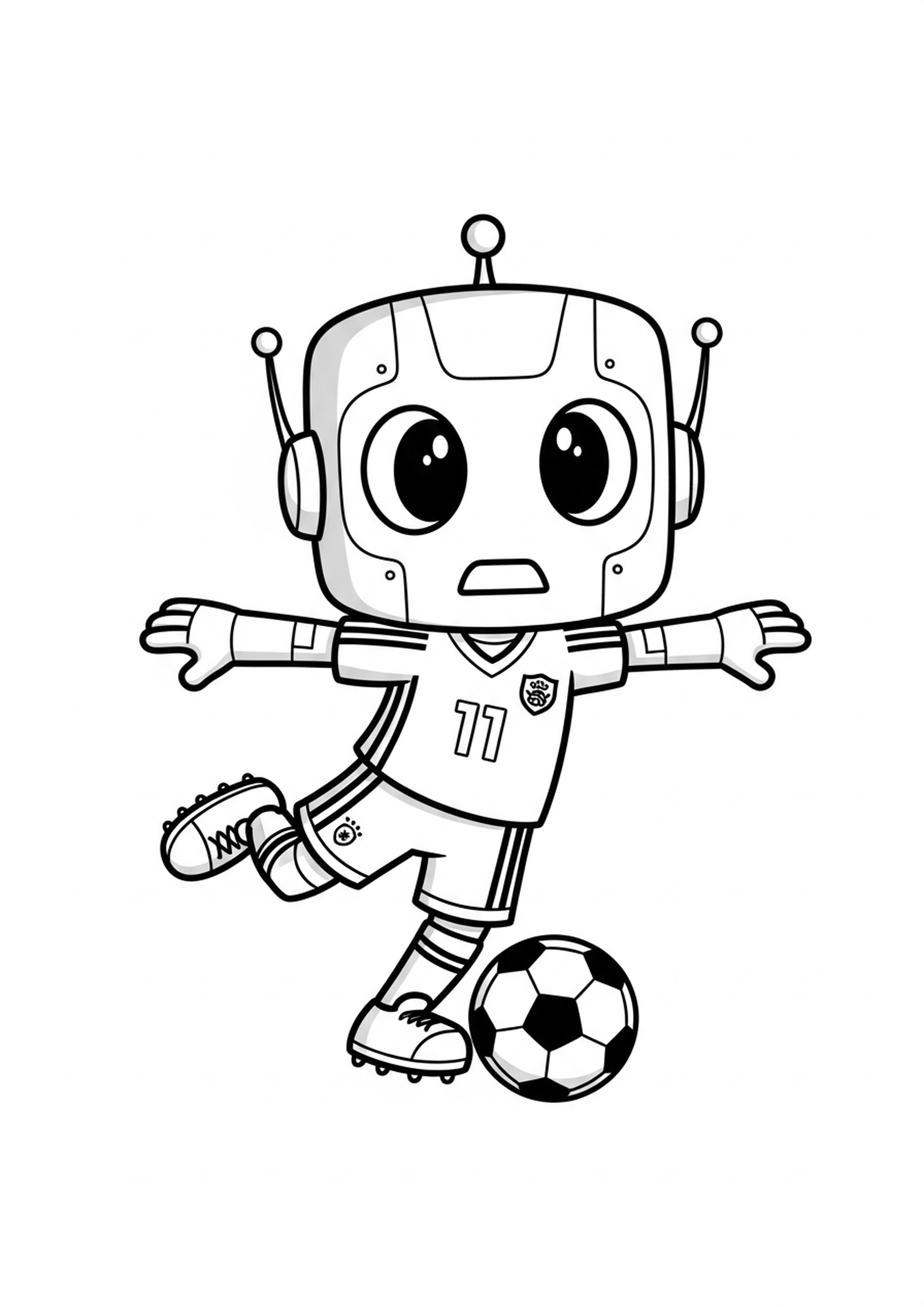 Coloriage robot footballeur a imprimer, dessin au trait simple pour enfants