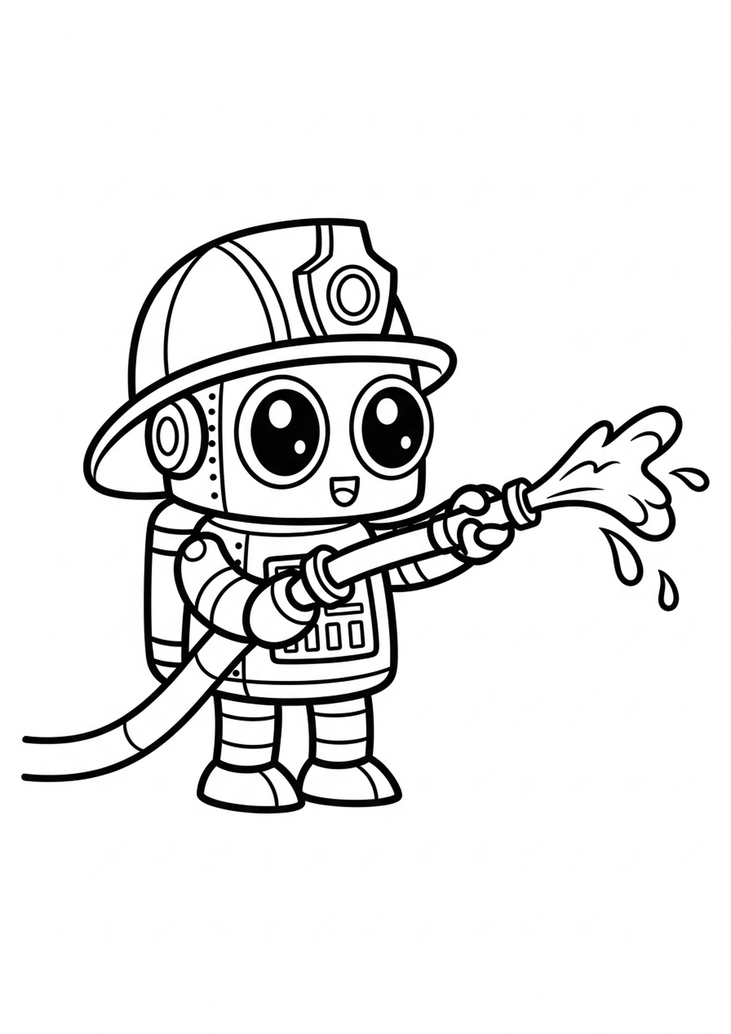 Coloriage robot pompier a imprimer, dessin au trait simple pour enfants