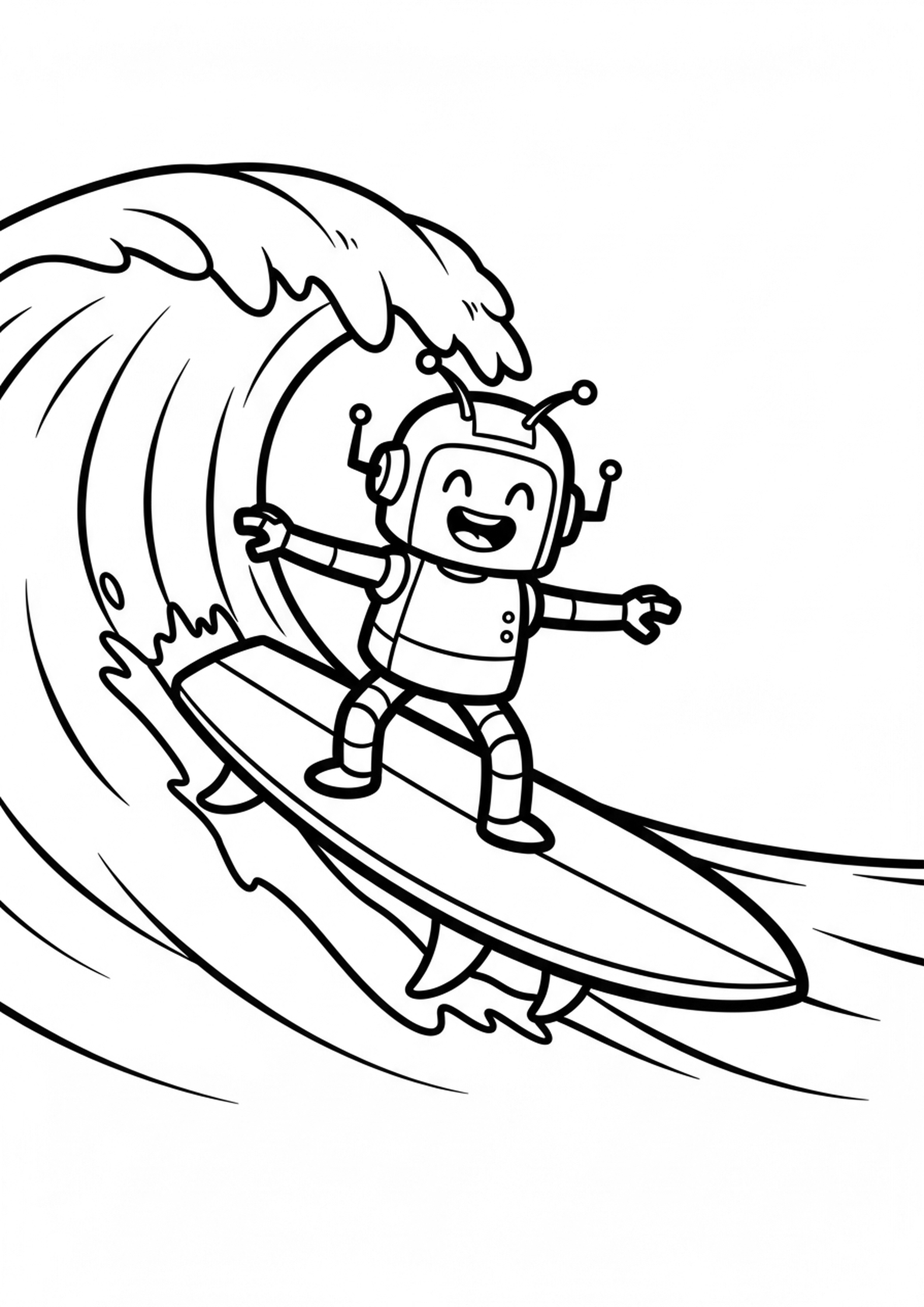 Coloriage robot surfeur a imprimer, dessin au trait simple pour enfants