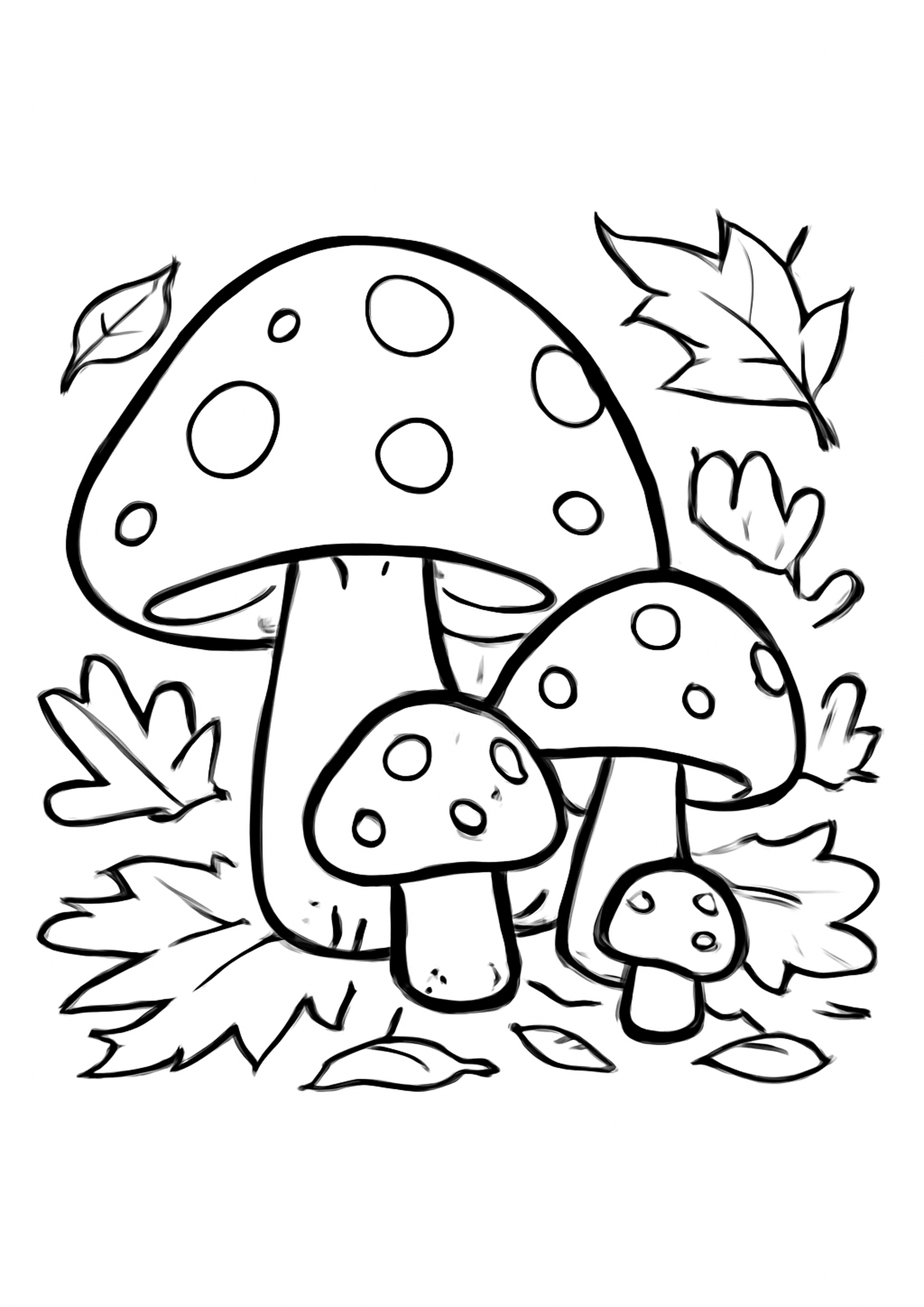 Coloriage champignons d'automne a imprimer, dessin au trait simple pour enfants