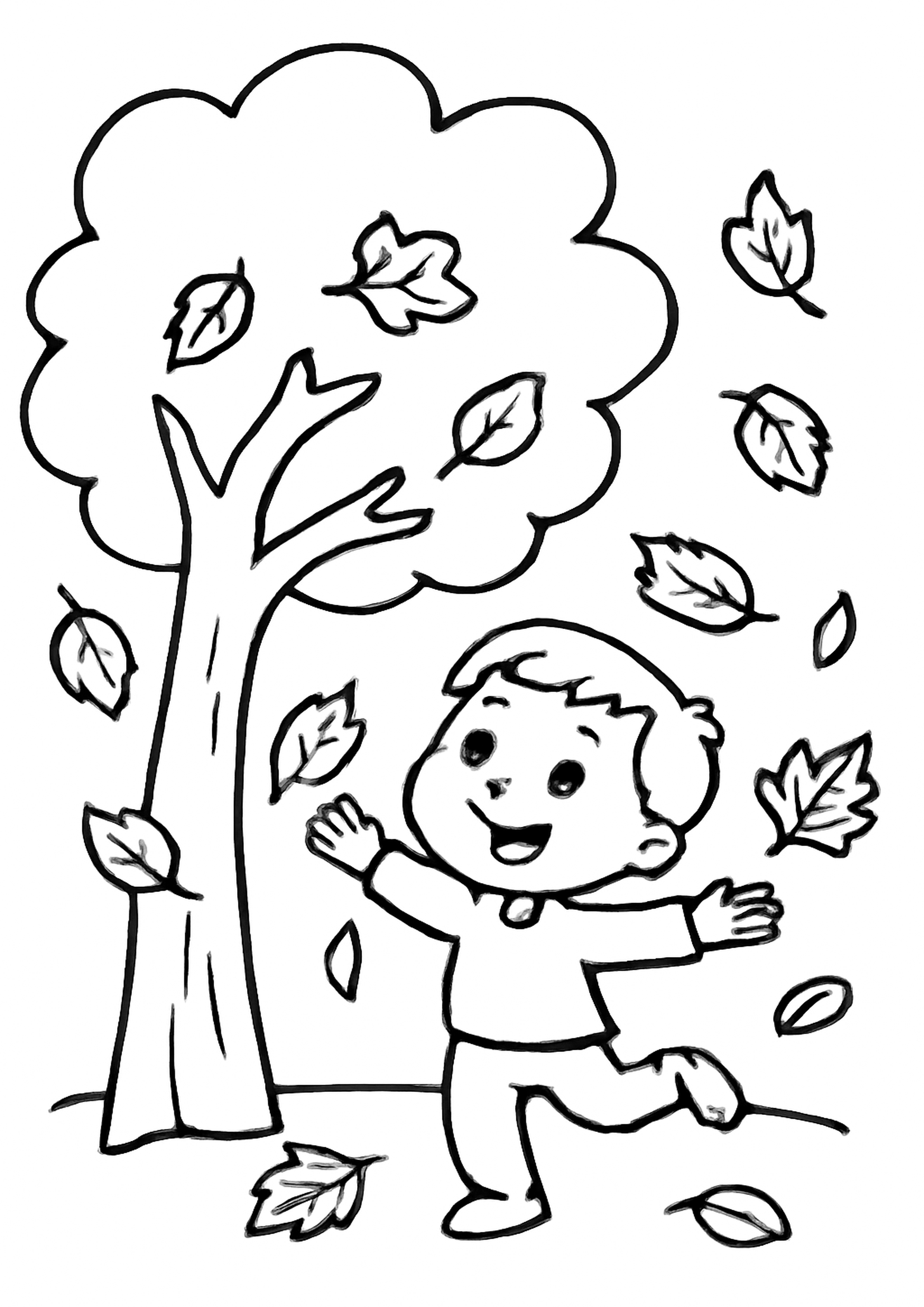 Coloriage feuilles d'automne a imprimer, dessin au trait simple pour enfants