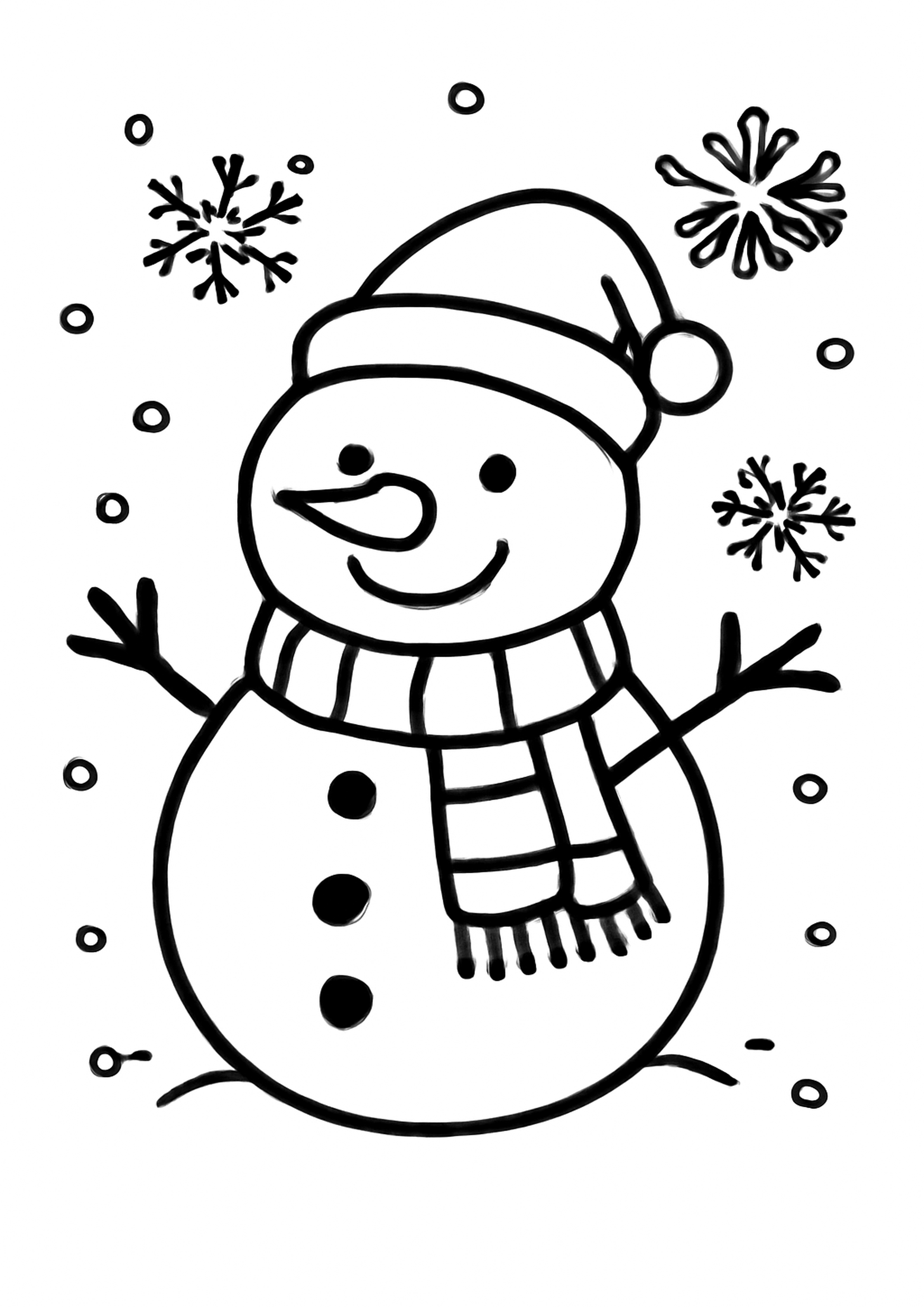 Coloriage bonhomme de neige a imprimer, dessin au trait simple pour enfants