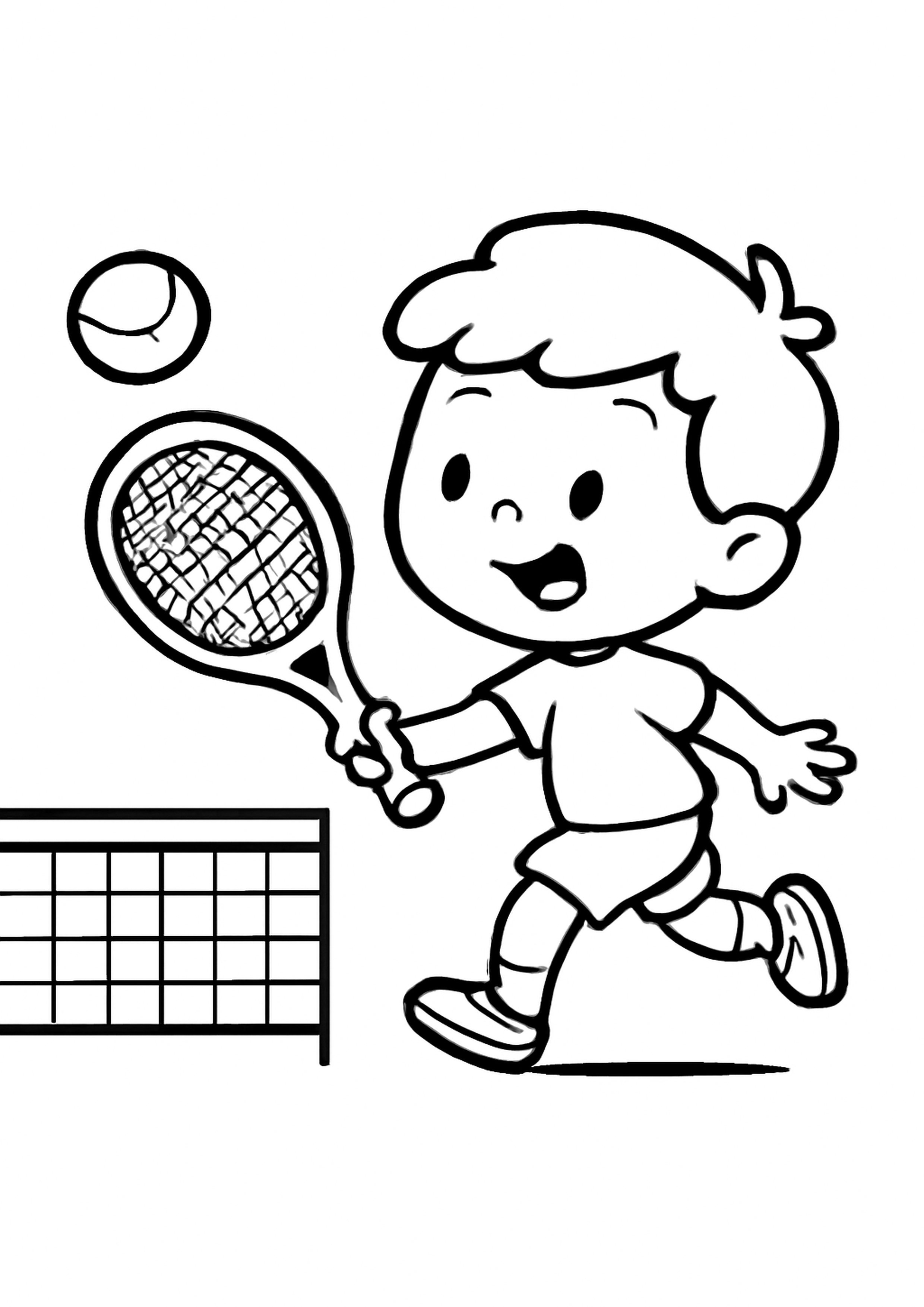 Coloriage joueur de tennis a imprimer, dessin au trait simple pour enfants