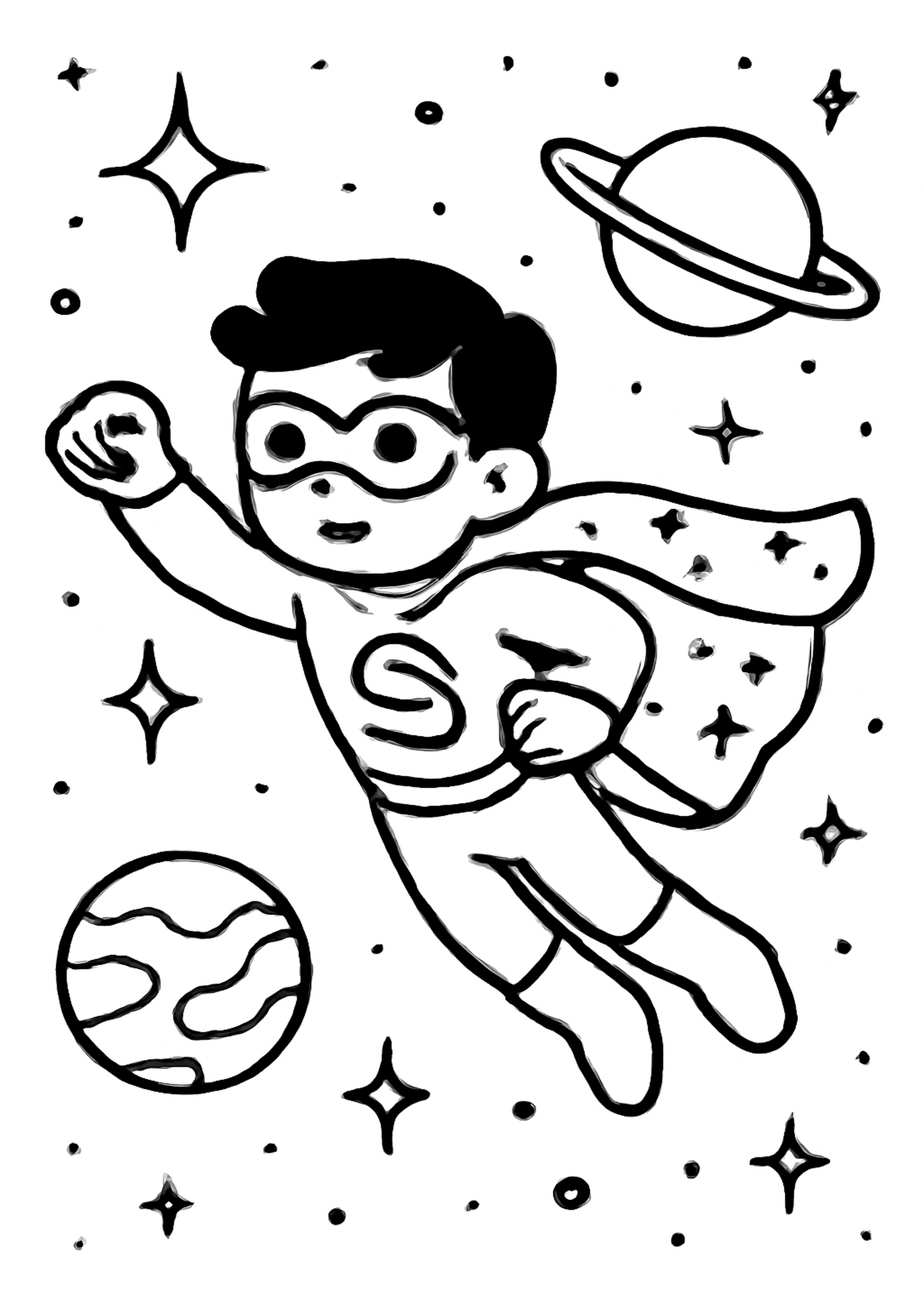 Coloriage super-heros de l'espace a imprimer, dessin au trait simple pour enfants