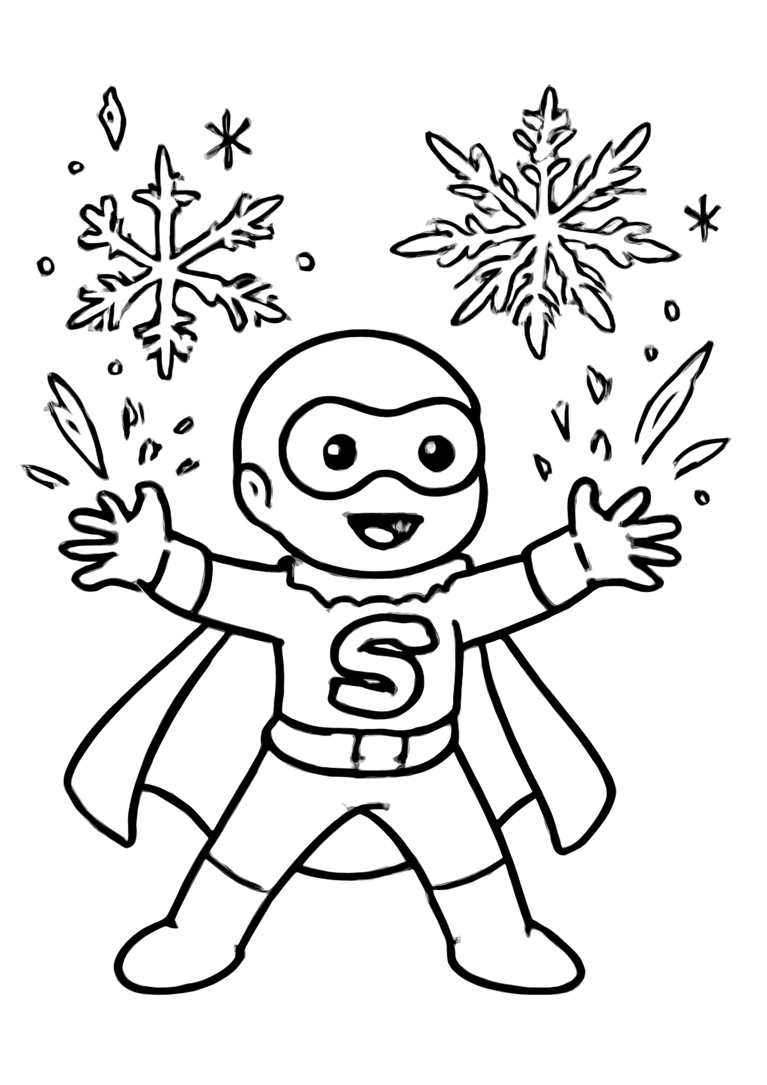 Coloriage super-heros de glace a imprimer, dessin au trait simple pour enfants