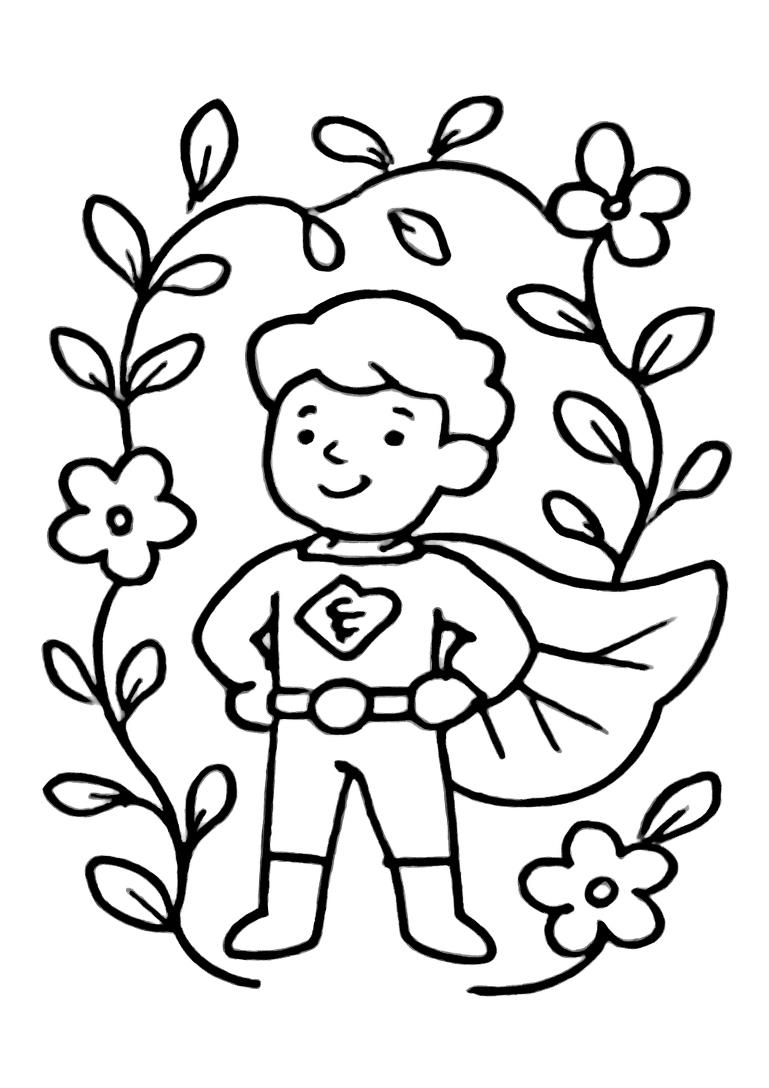 Coloriage super-heros de la nature a imprimer, dessin au trait simple pour enfants