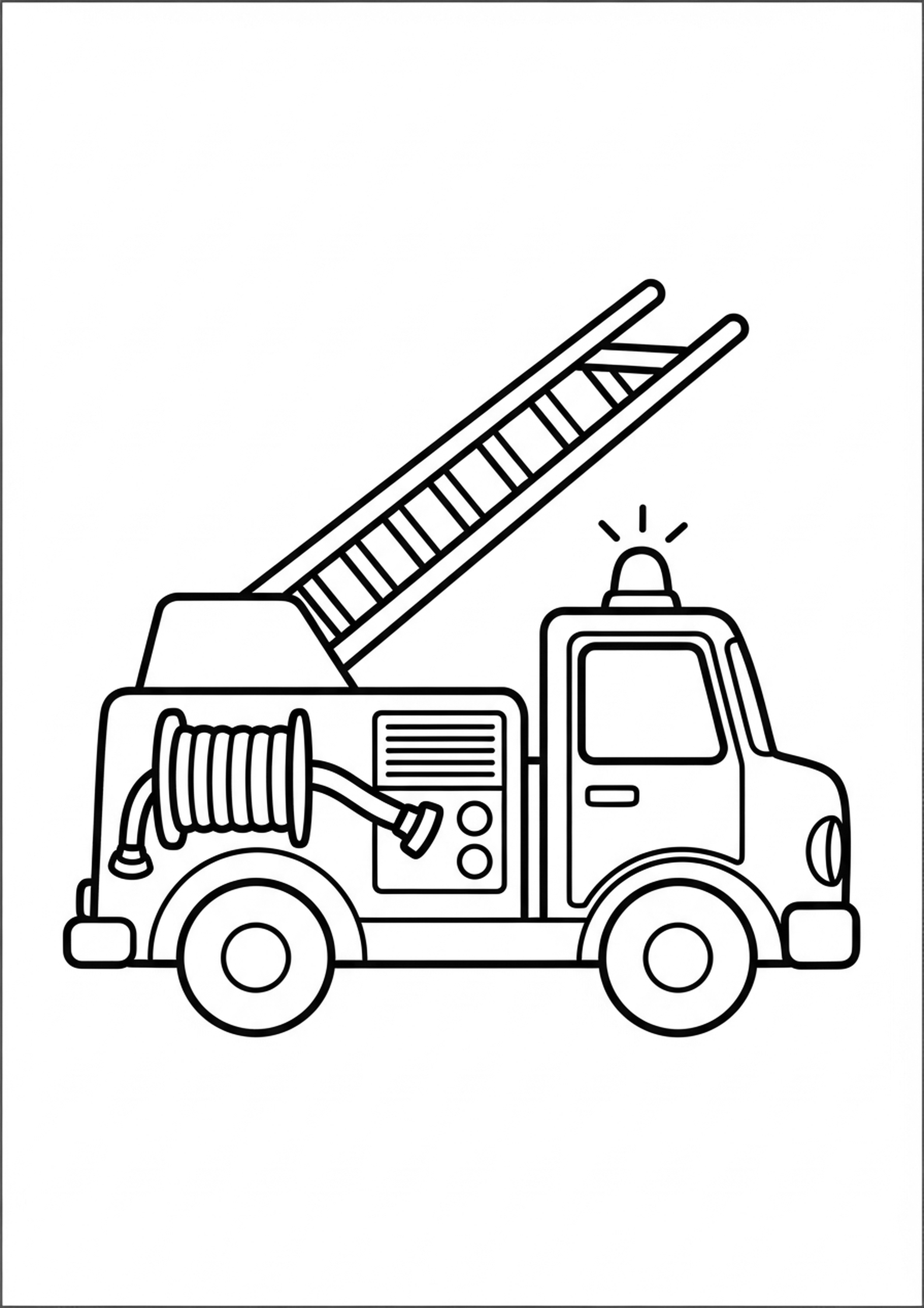 Coloriage camion de pompier a imprimer, dessin au trait simple pour enfants