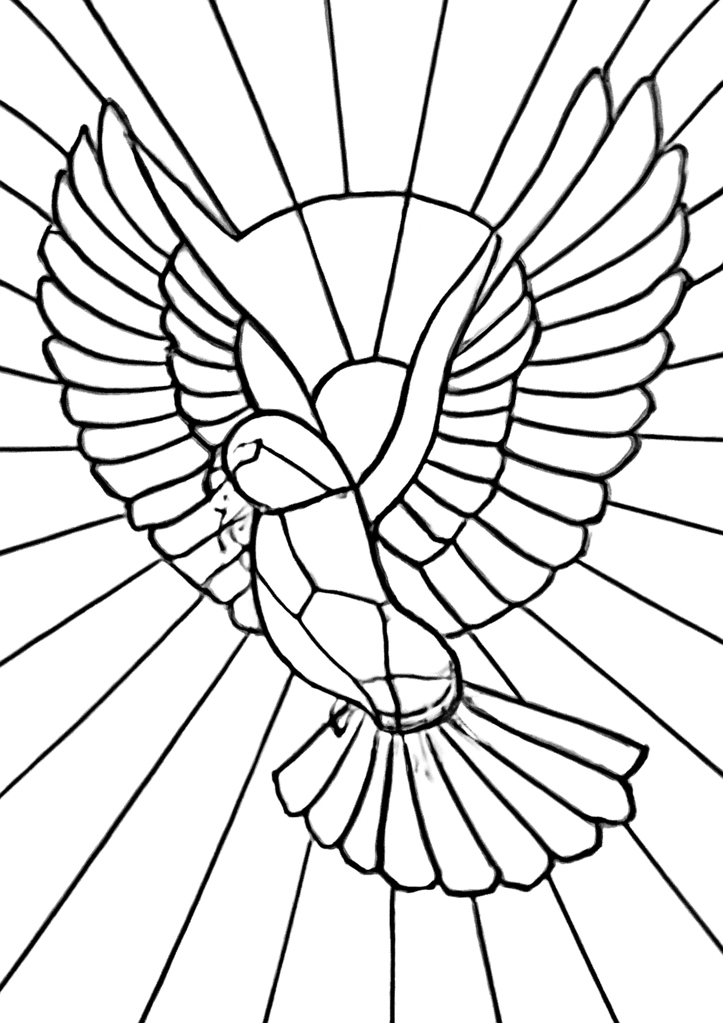 Coloriage colombe en vitrail a imprimer, dessin au trait simple pour enfants