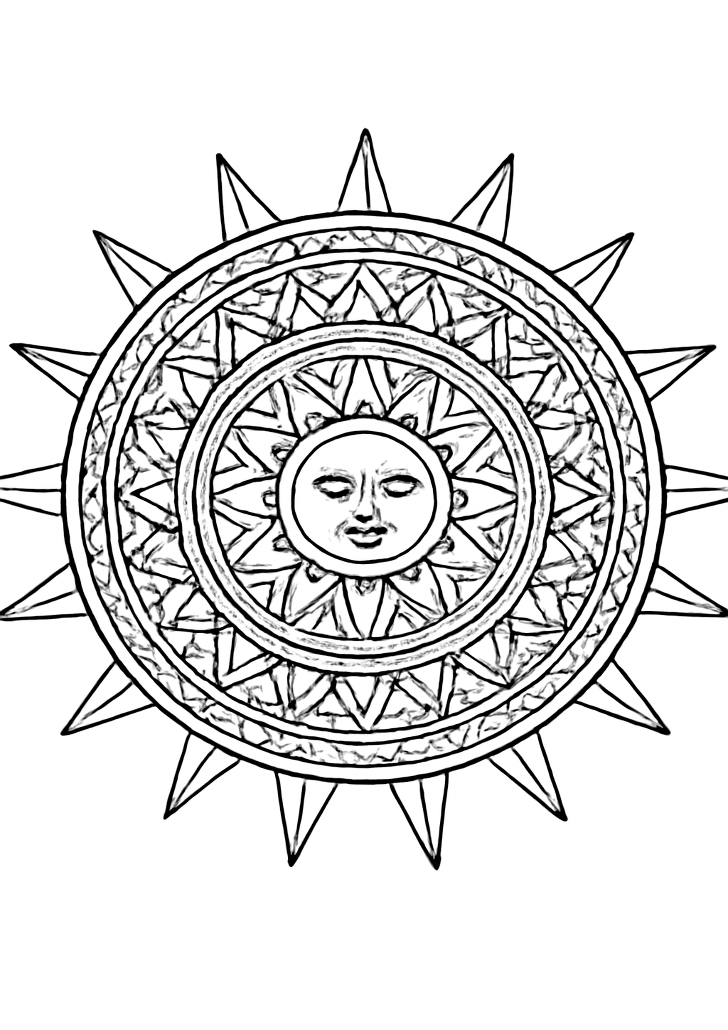 Coloriage mandala solaire vitrail a imprimer, dessin au trait simple pour enfants