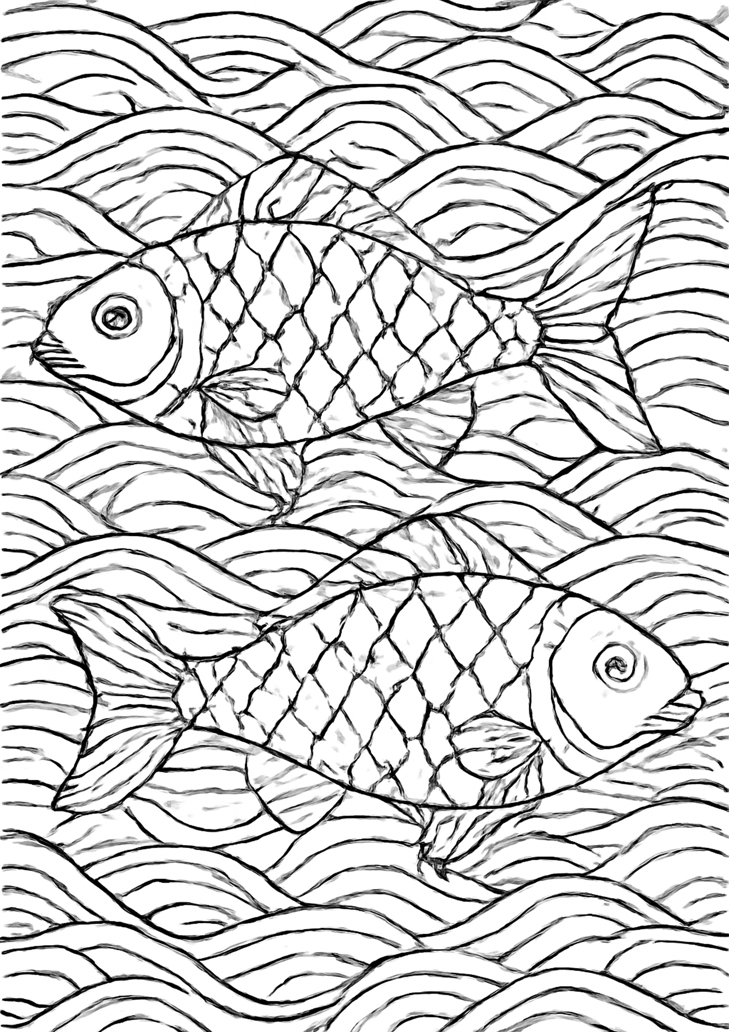 Coloriage poissons en vitrail a imprimer, dessin au trait simple pour enfants