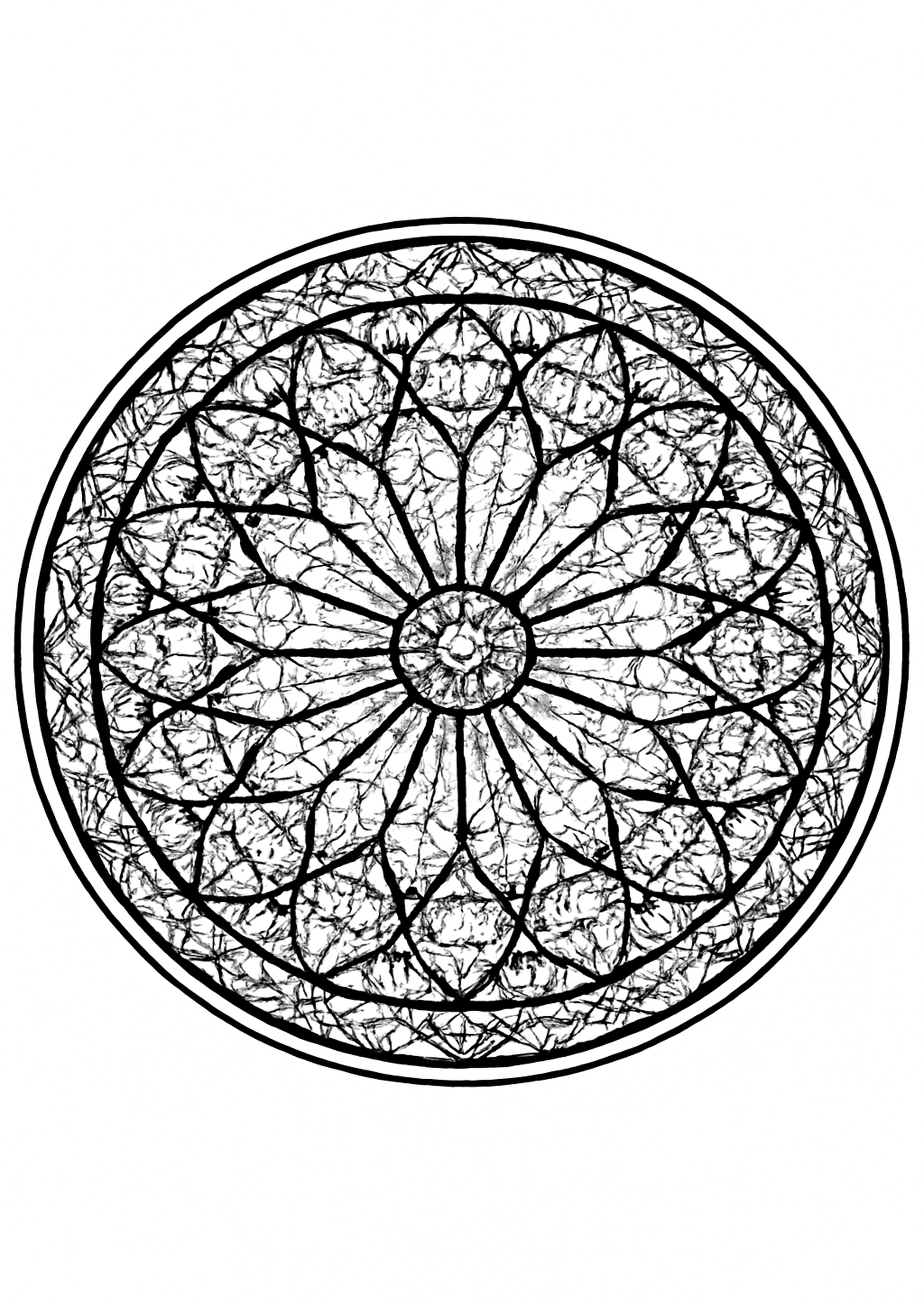 Coloriage rosace de cathedrale a imprimer, dessin au trait simple pour enfants